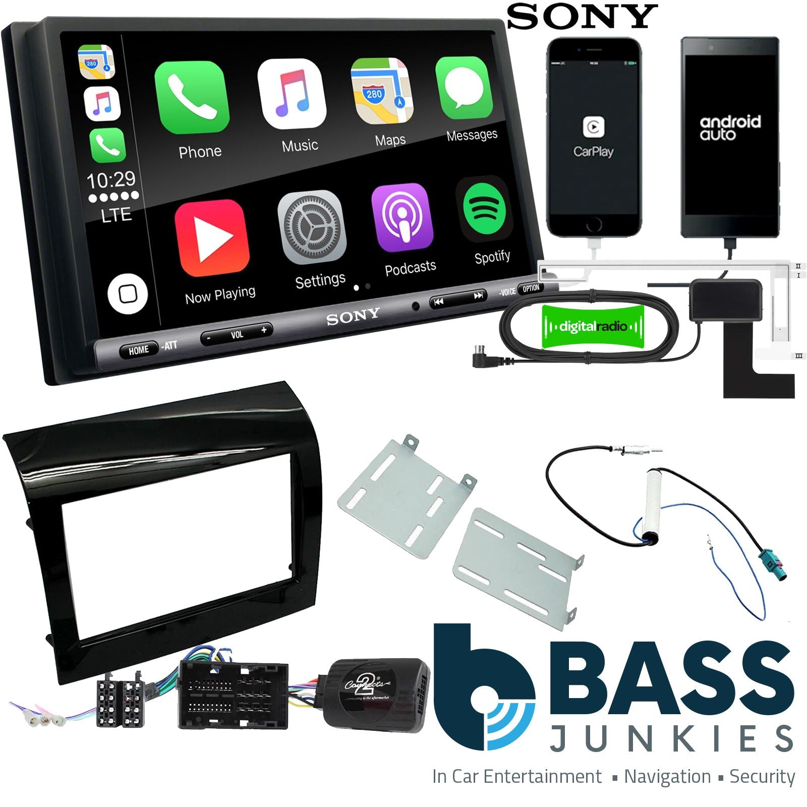 SONY DAB+ Apple | Android Double Din Stereo Fitting Kit + Steering Wheel Stalk Controls to fit Fiat Ducato 2015-21