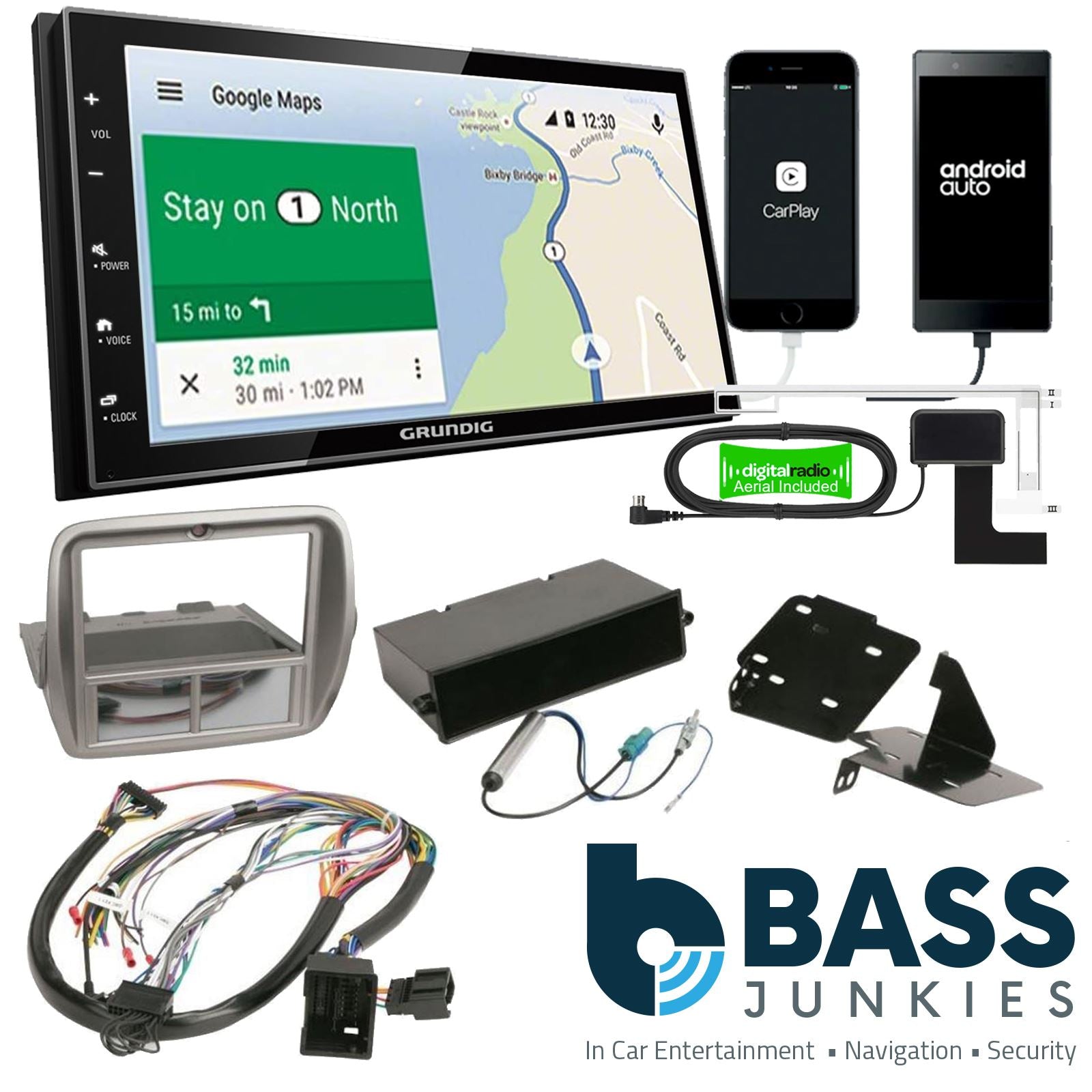 Grundig 6.8" Apple Android Double Din Stereo Fitting Kit + Steering Wheel Stalk Controls to fit Chevrolet Camaro 2010-15