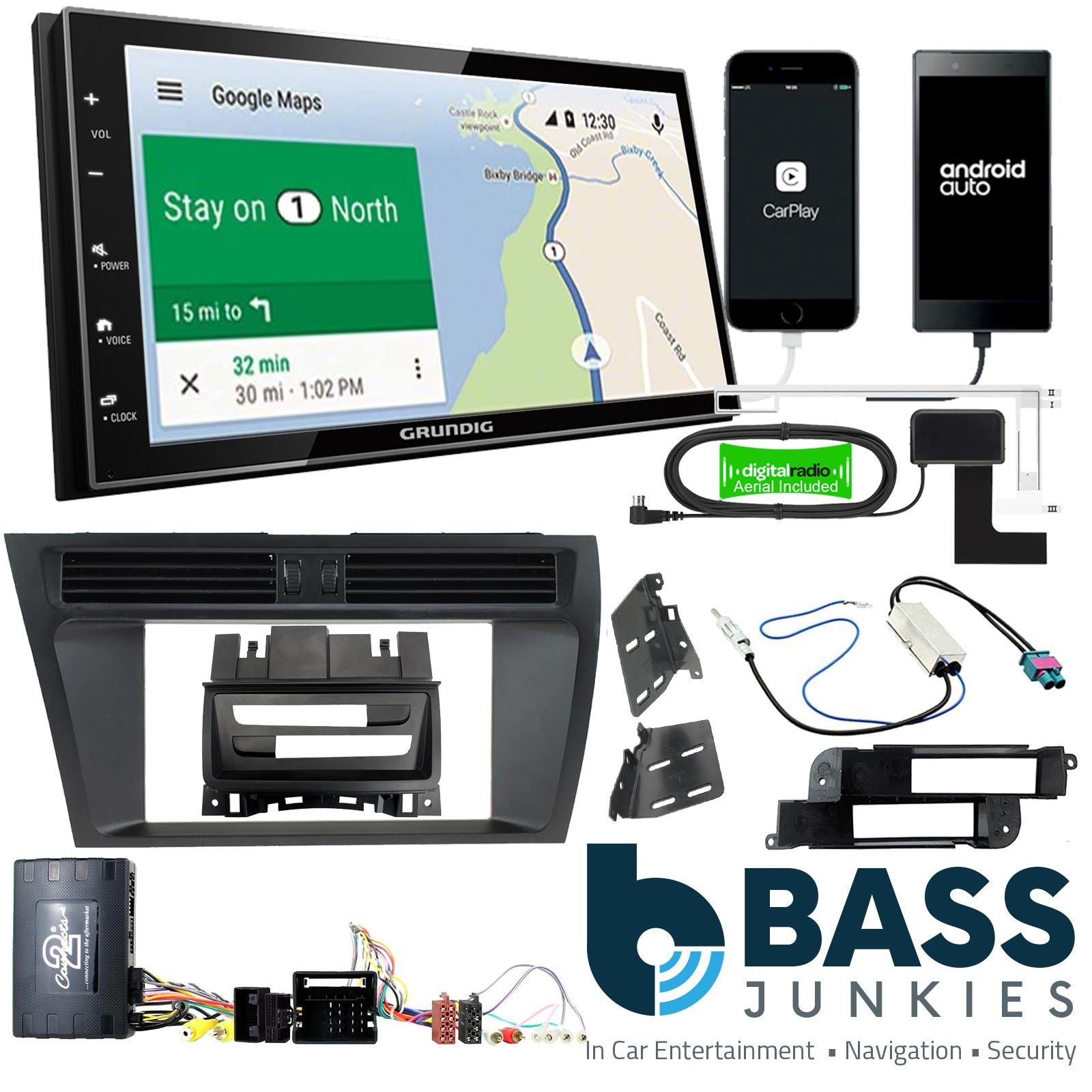 Grundig 6.8" Apple Android Double Din Stereo Fitting Kit + Steering Wheel Stalk Controls to fit Audi A4 2008-16 | Audi A5 2008-16