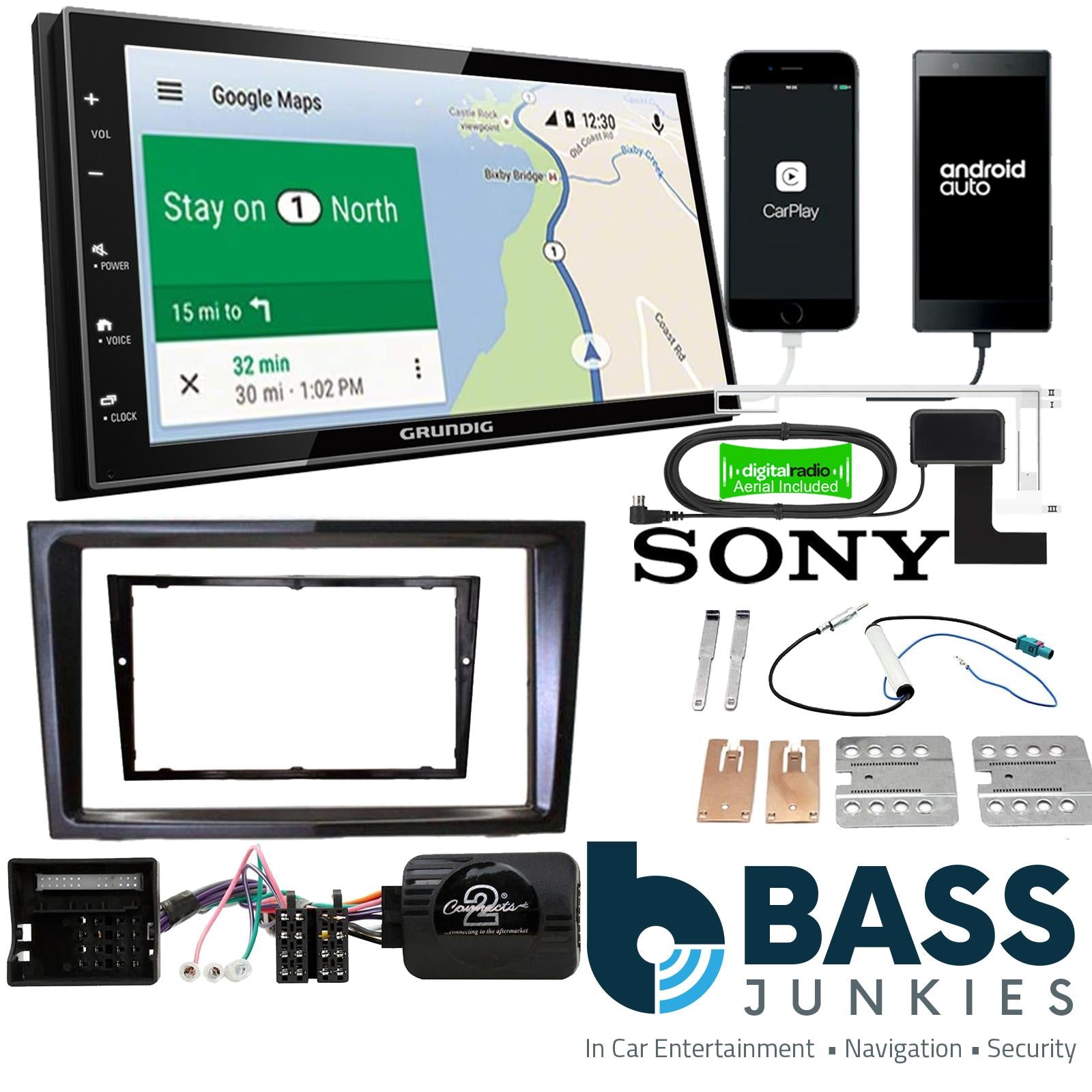 Grundig 6.8" Apple Android Double Din Stereo Fitting Kit + Steering Wheel Stalk Controls to fit Vauxhall Antara 2006-10 | Vauxhall Corsa 2006-09 | Vauxhall Zafira 2005-14 | Vauxhall Astra 2004-10