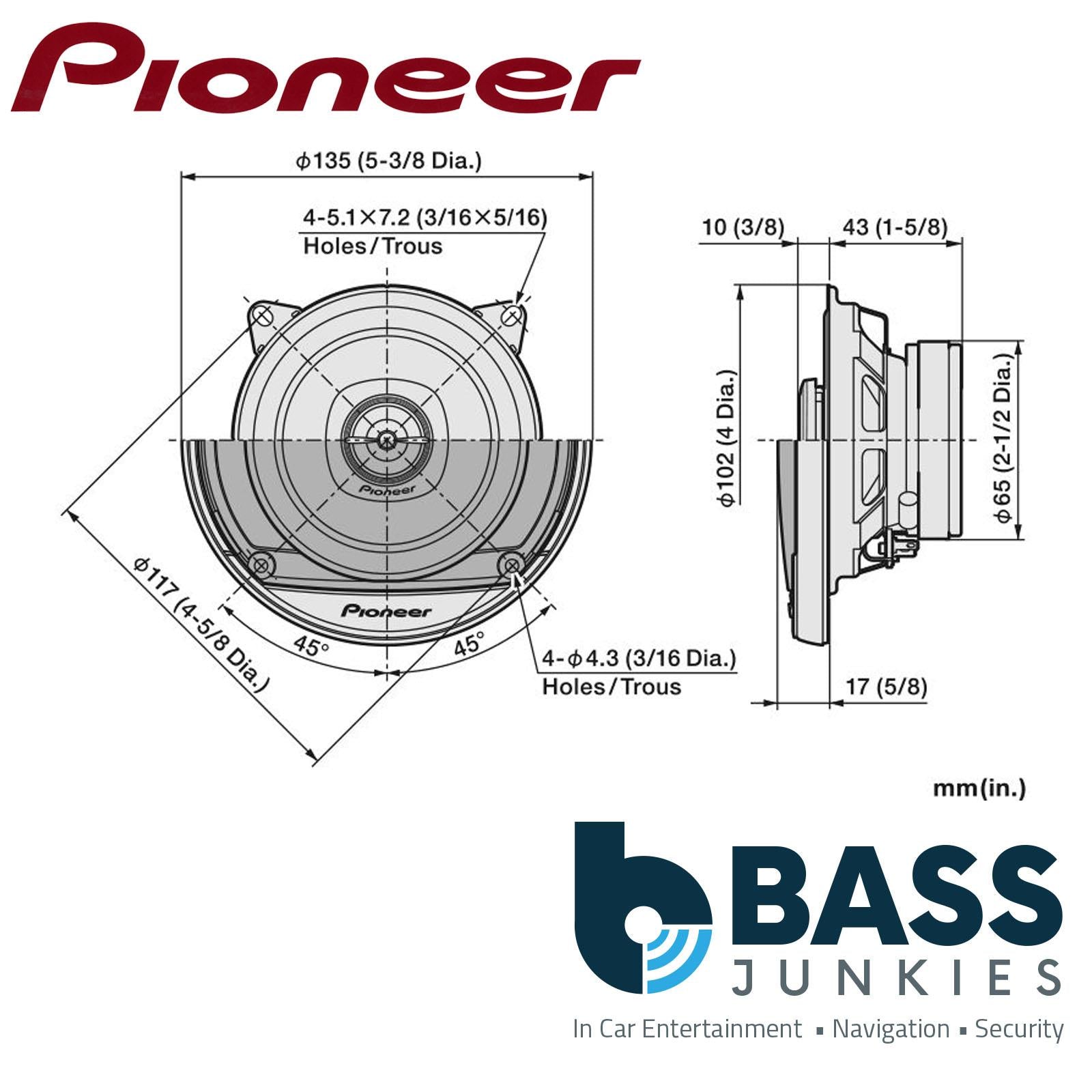 Pioneer TS-A1081F 4 inch 2-Way 4 Ohms 230W Max Power Car Audio Coaxial Speakers