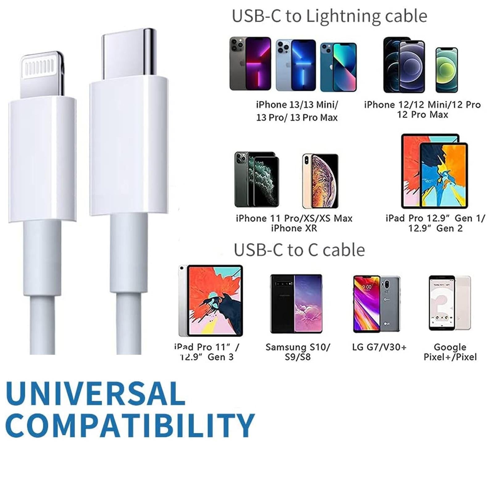 USB-C to Lightning Fast PD Charging Cable Lead / USB-C UK Plug for Apple iPhone 8 + 20w Fast Charger
