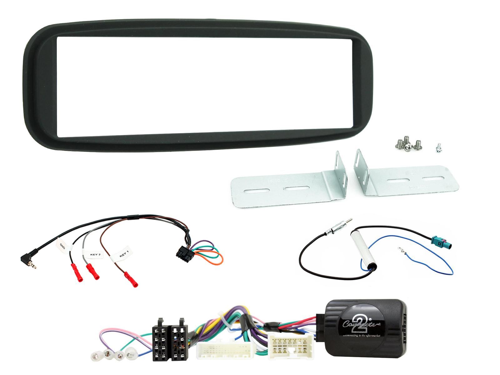 Single Din Stereo Fitting Kit + Steering Wheel Stalk Controls to fit Renault Clio 2013-17