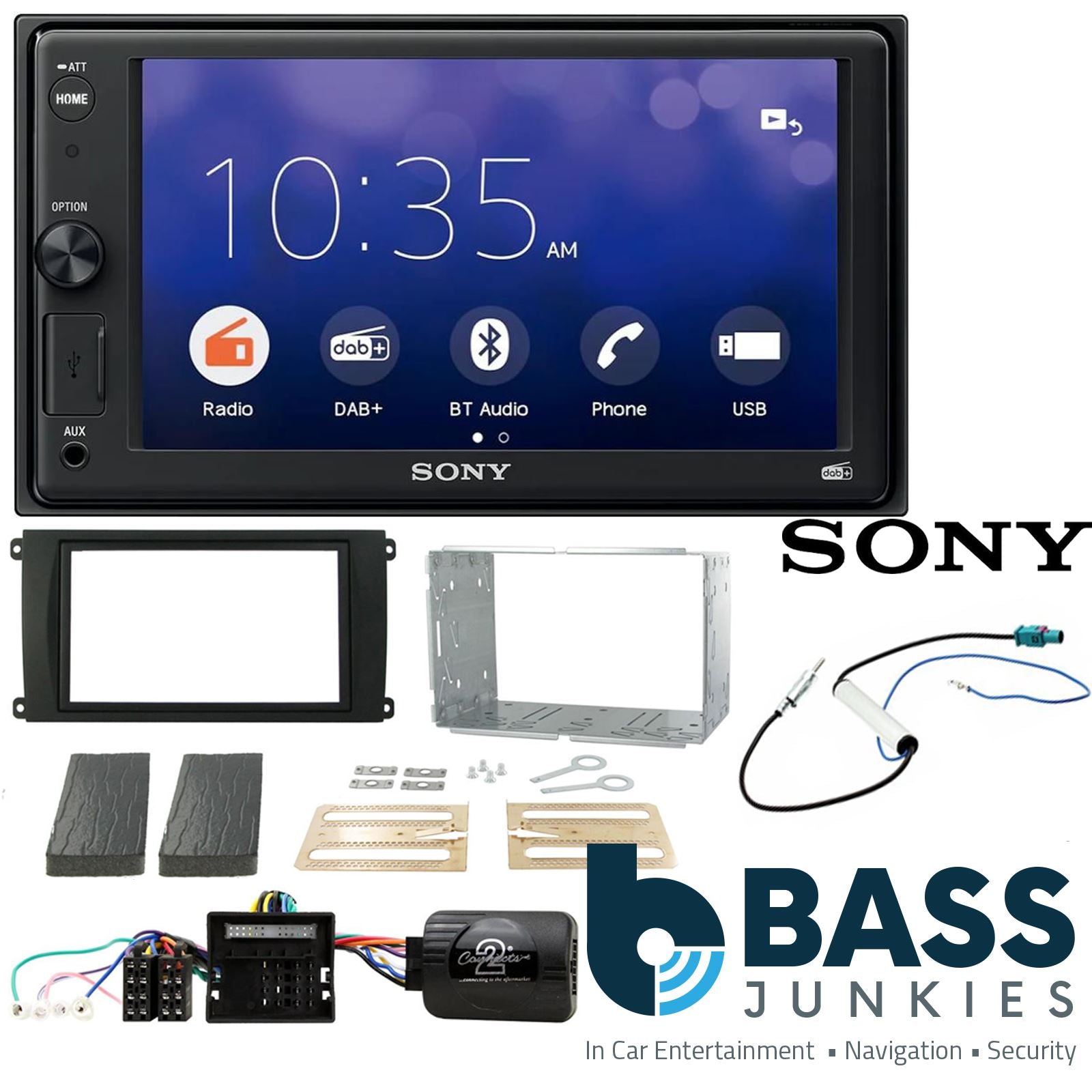 SONY XAV-1550D DAB+ Smart Bluetooth Car Radio + Stereo fitting kit + Steering Wheel Controls Loom for Porsche Cayenne 2007-2010