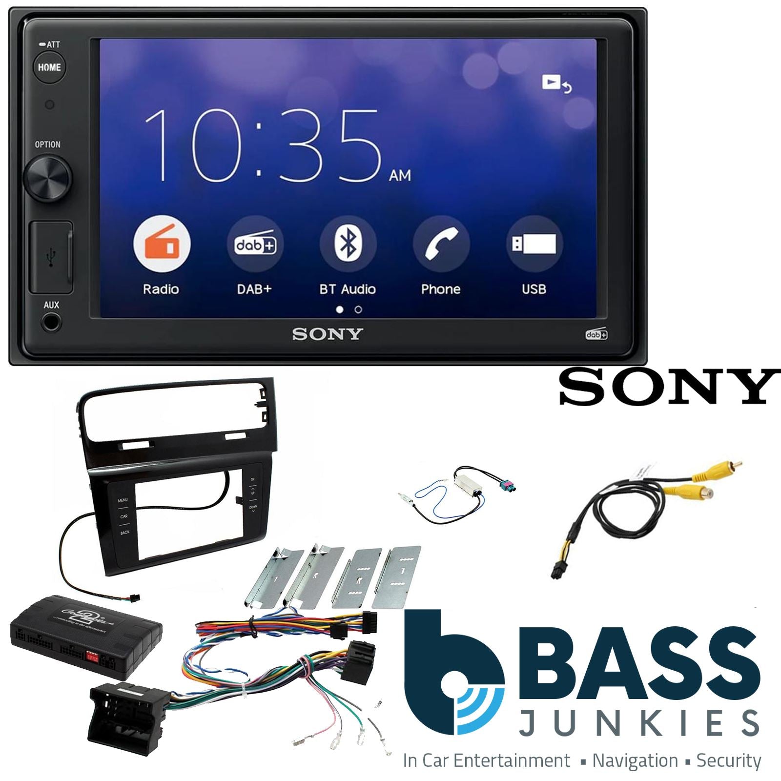 SONY XAV-1550D DAB+ Smart Bluetooth Car Radio + Stereo fitting kit + Steering Wheel Controls Loom for Volkswagen Golf RHD 2012-2018