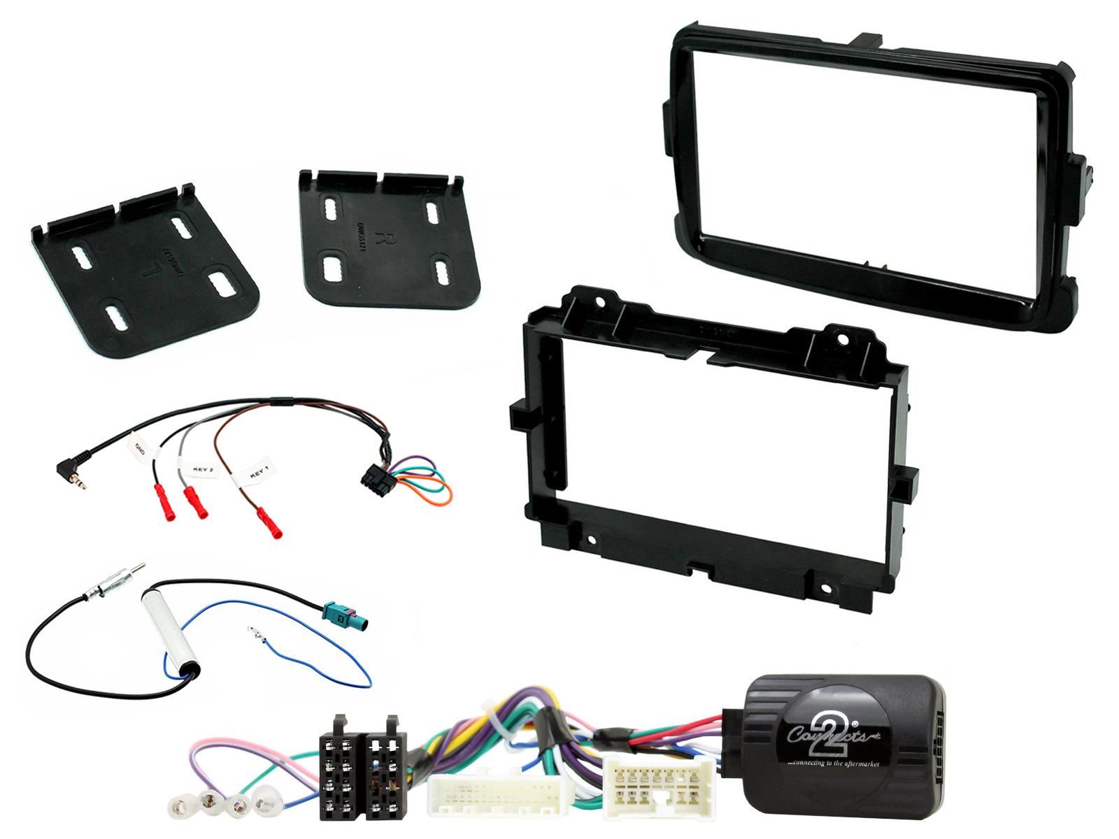 Double Din Stereo Fitting Kit + Steering Wheel Stalk Controls to fit Renault Captur 2013-17