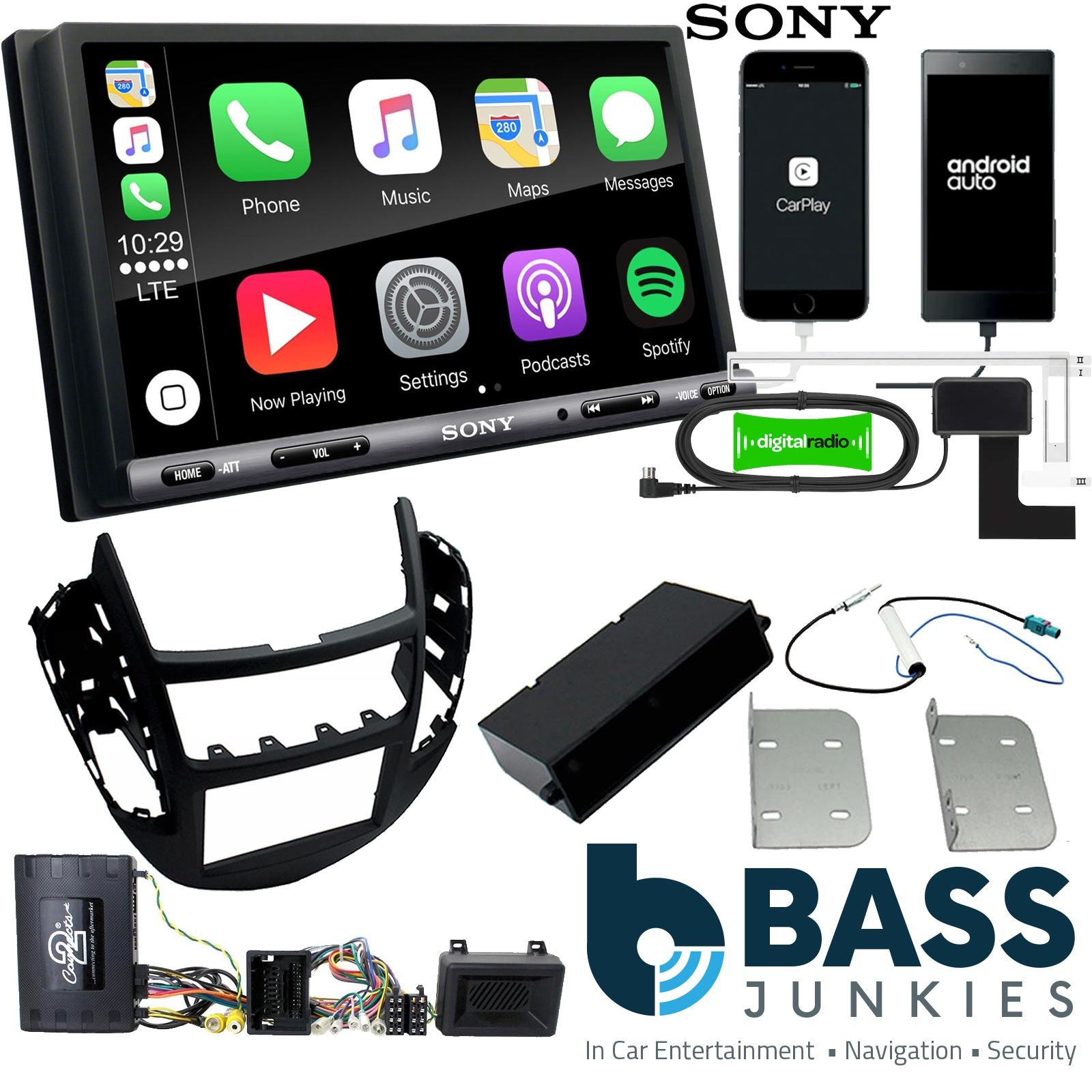 SONY DAB+ Apple | Android Double Din Stereo Fitting Kit + Steering Wheel Stalk Controls to fit Chevrolet Tracker 2013-21 | Chevrolet Trax 2013-21 | Holden Trax 2017-20
