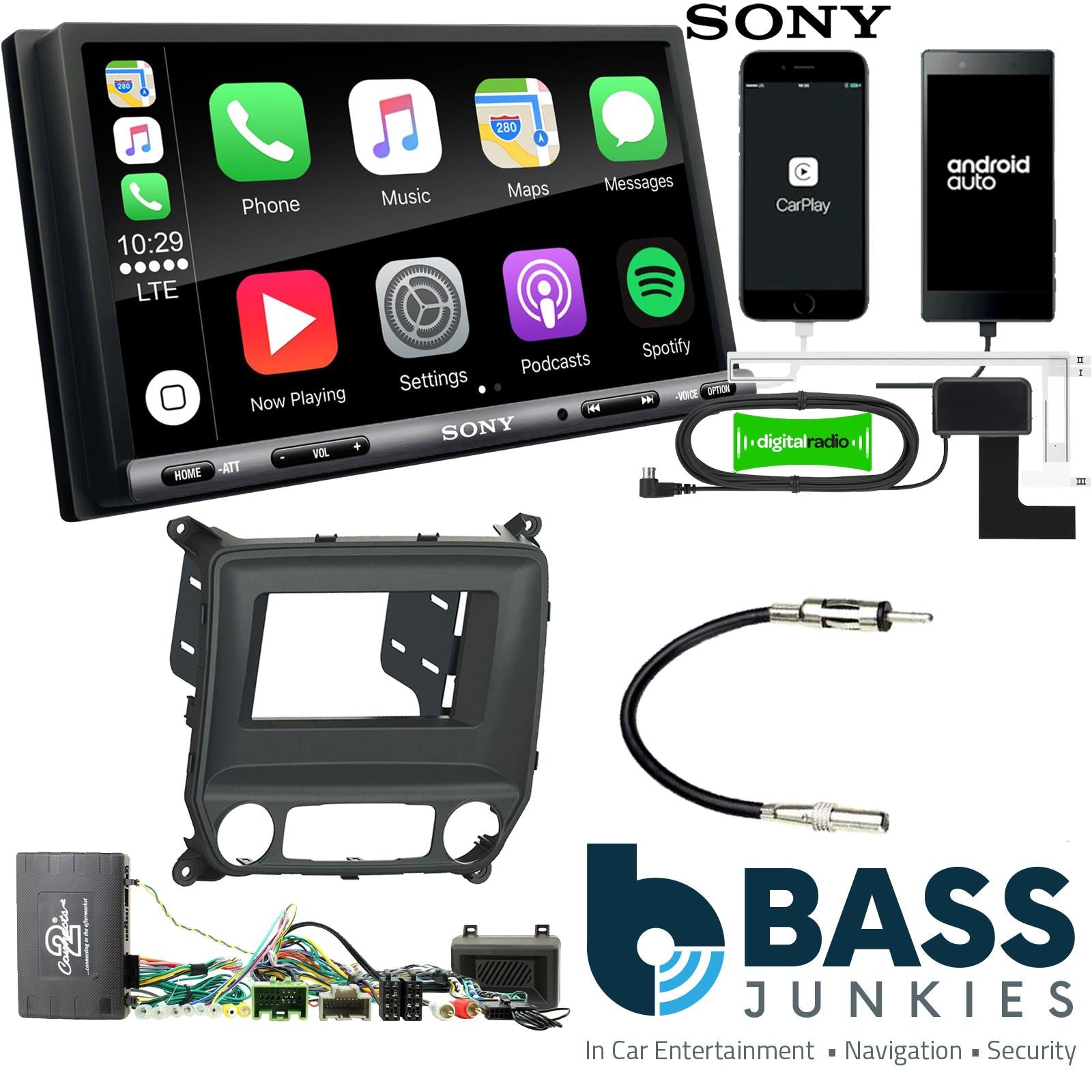 SONY DAB+ Apple | Android Double Din Stereo Fitting Kit + Steering Wheel Stalk Controls to fit Chevrolet Silverado 14-