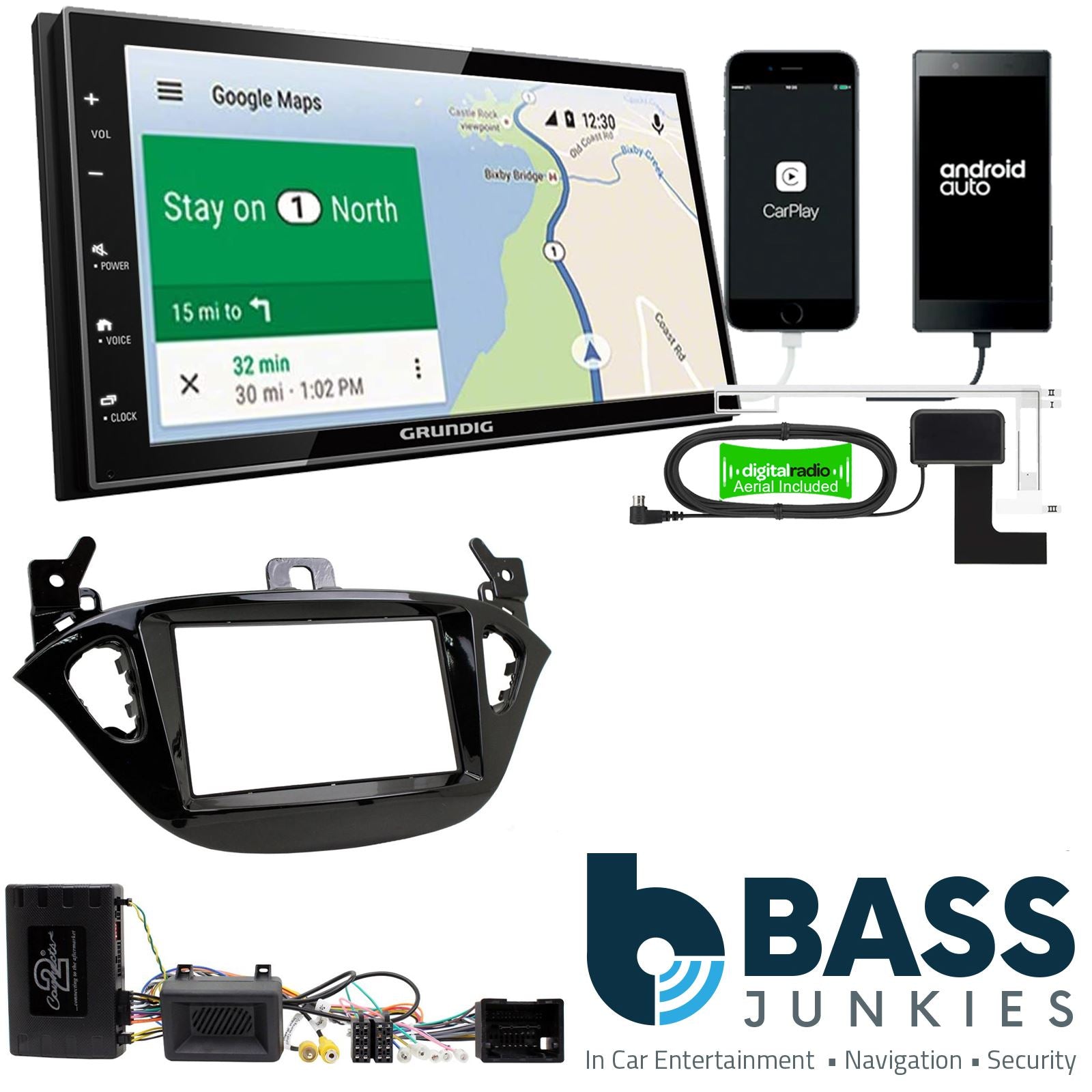Grundig 6.8" Apple Android Double Din Stereo Fitting Kit + Steering Wheel Stalk Controls to fit Opel Adam 2013-21 | Opel Corsa 2014- | Vauxhall Adam 2012- | Vauxhall Corsa 2014-