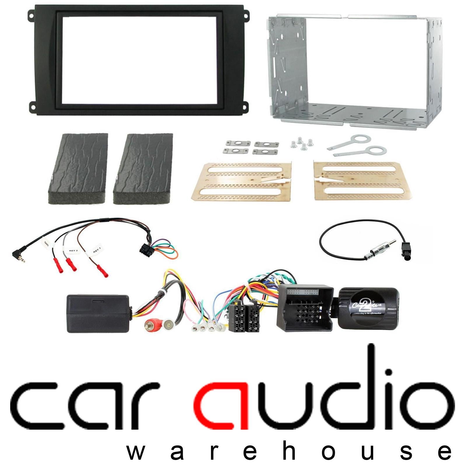 Connects 2 CTKPO03 - Porsche Cayenne 2007 - 2010 Double Din Fascia & Steering Wheel Interface Installation Kit