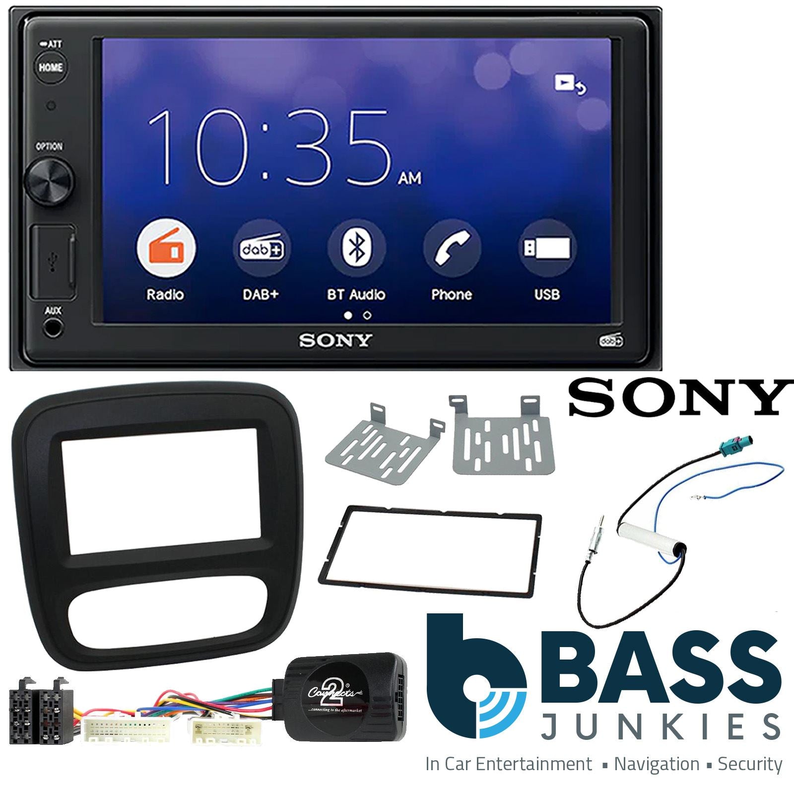 SONY XAV-1550D DAB+ Smart Bluetooth Car Radio + Stereo fitting kit + Steering Wheel Controls Loom for Renault Trafic 2014-2017