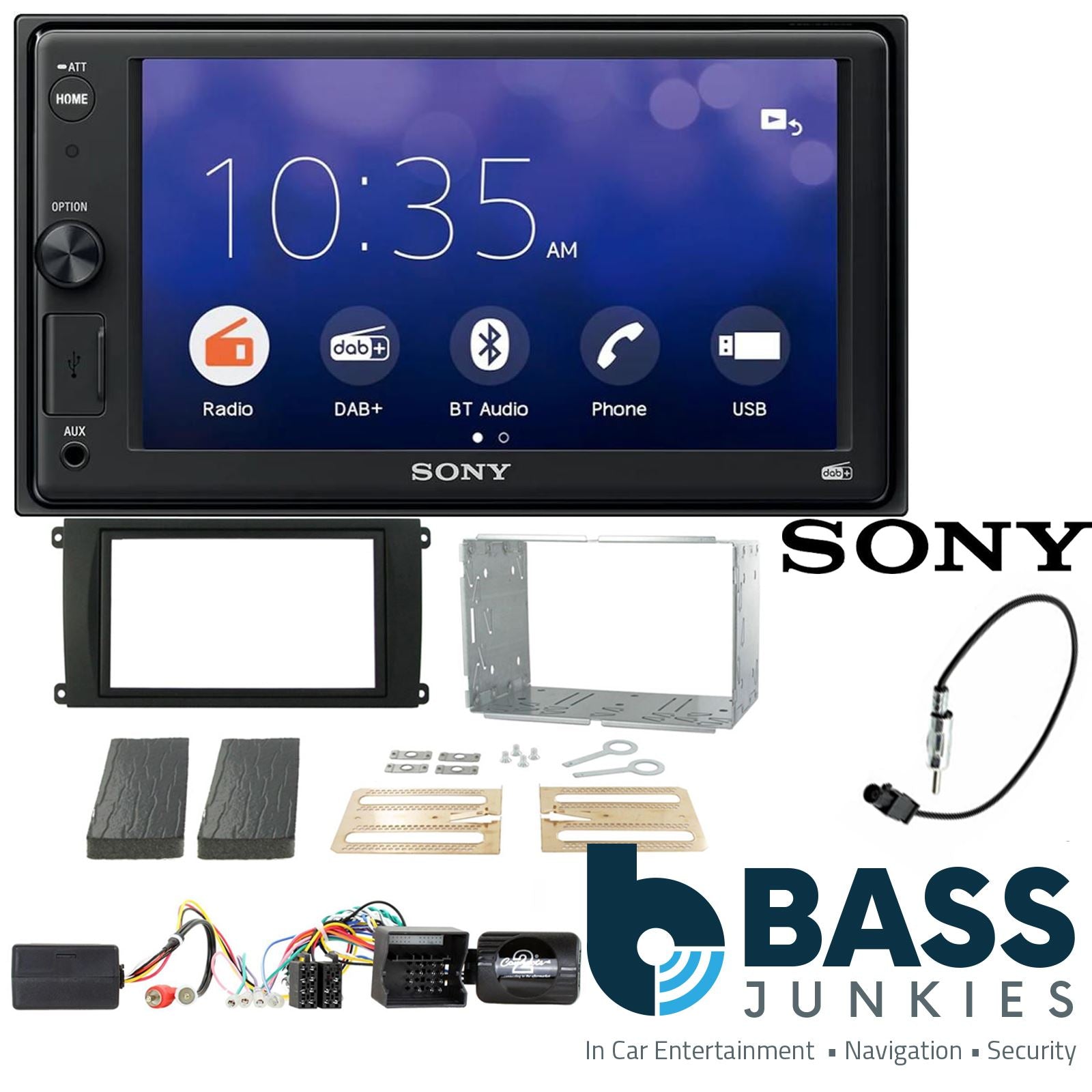 SONY XAV-1550D DAB+ Smart Bluetooth Car Radio + Stereo fitting kit + Steering Wheel Controls Loom for Porsche Cayenne 2007-2010