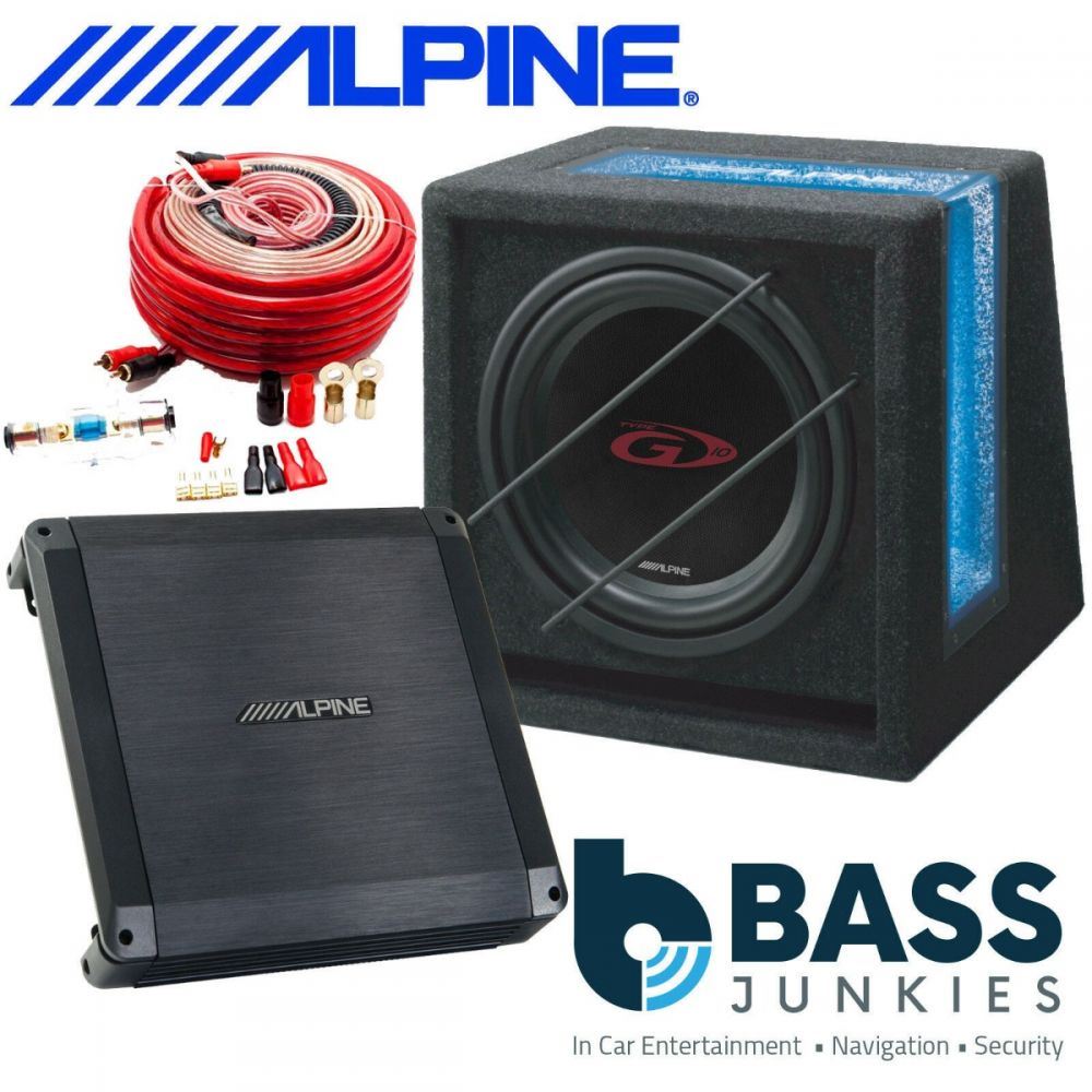 Alpine 500 Watts 10" Subwoofer Car Bass Box & 2 Channel Amplifier & Amplifier Kit