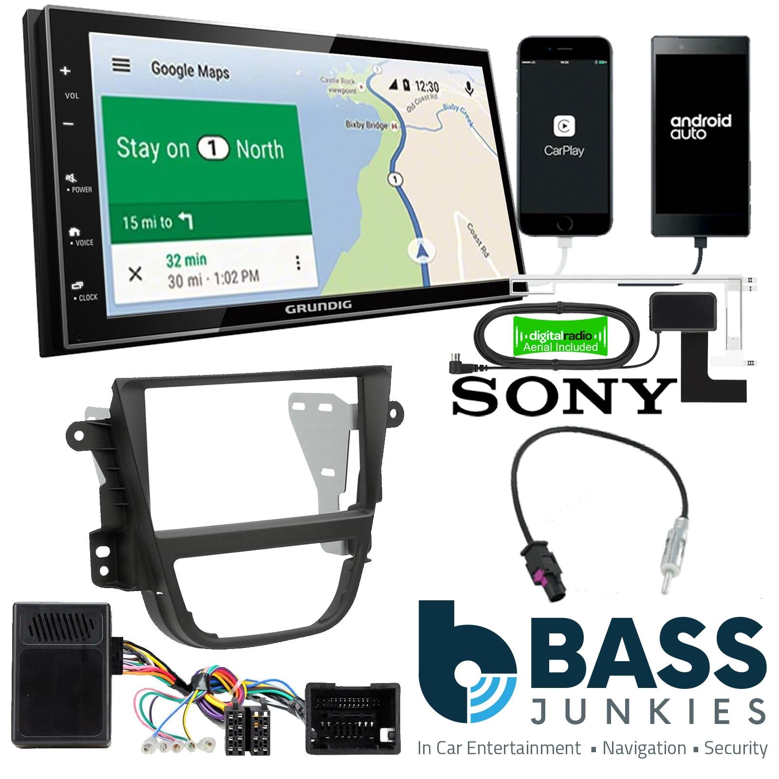 Grundig 6.8" Apple Android Double Din Stereo Fitting Kit + Steering Wheel Stalk Controls to fit Opel Mokka 2012-16 | Vauxhall Mokka 2012-20
