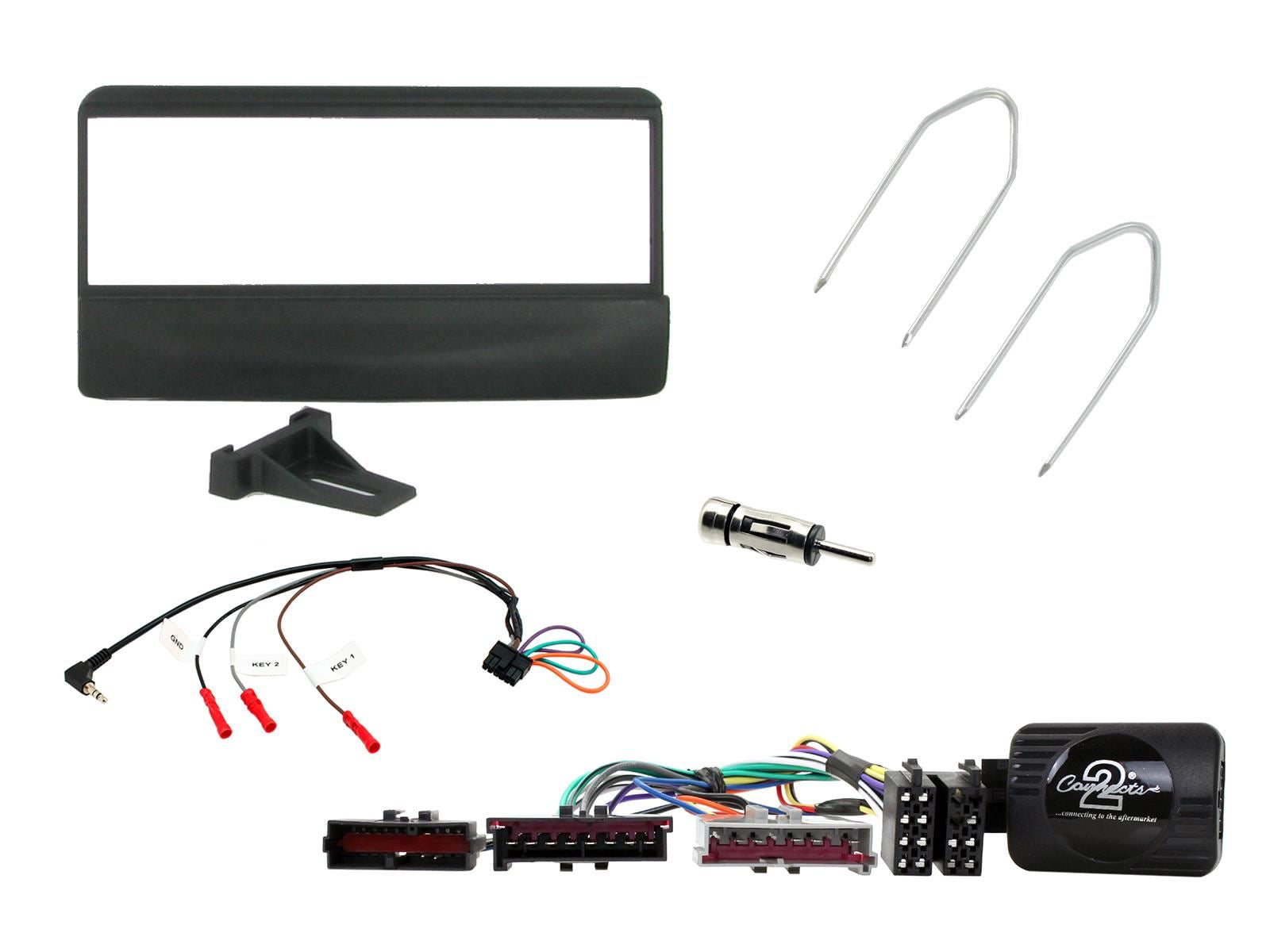 Connects 2 CTKFD26 - Ford Focus 1998 - 2004 Single Din Facia & Steering wheel Interface Fitting Installation Kit (Black Facia Panel)