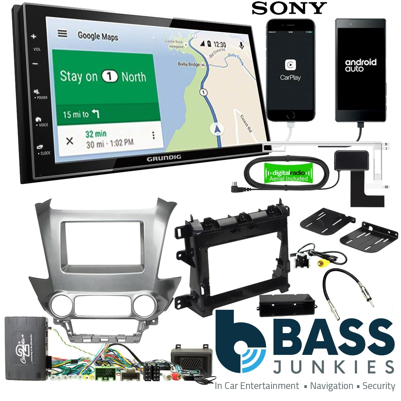 Grundig 6.8" Apple Android Double Din Stereo Fitting Kit + Steering Wheel Stalk Controls to fit Chevrolet Tahoe 2014- | Chevrolet Suburban 2014- | GMC Yukon 2014-