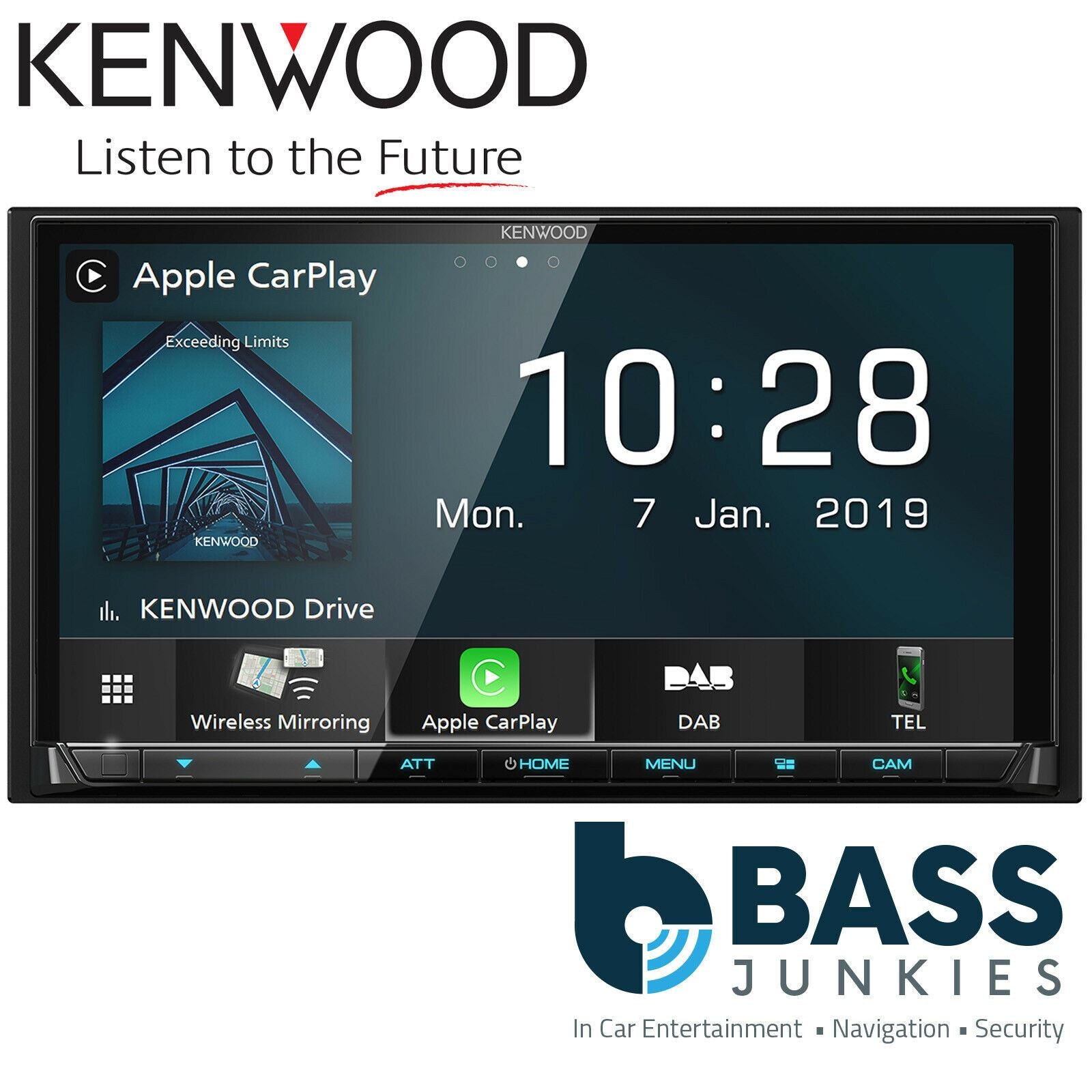 Kenwood DMX-8019DABS - 7" Double Din Mechless Wireless Apple Carplay Wifi Android Auto DAB+ Bluetooth USB iPhone Spotify Car Stereo AV Screen