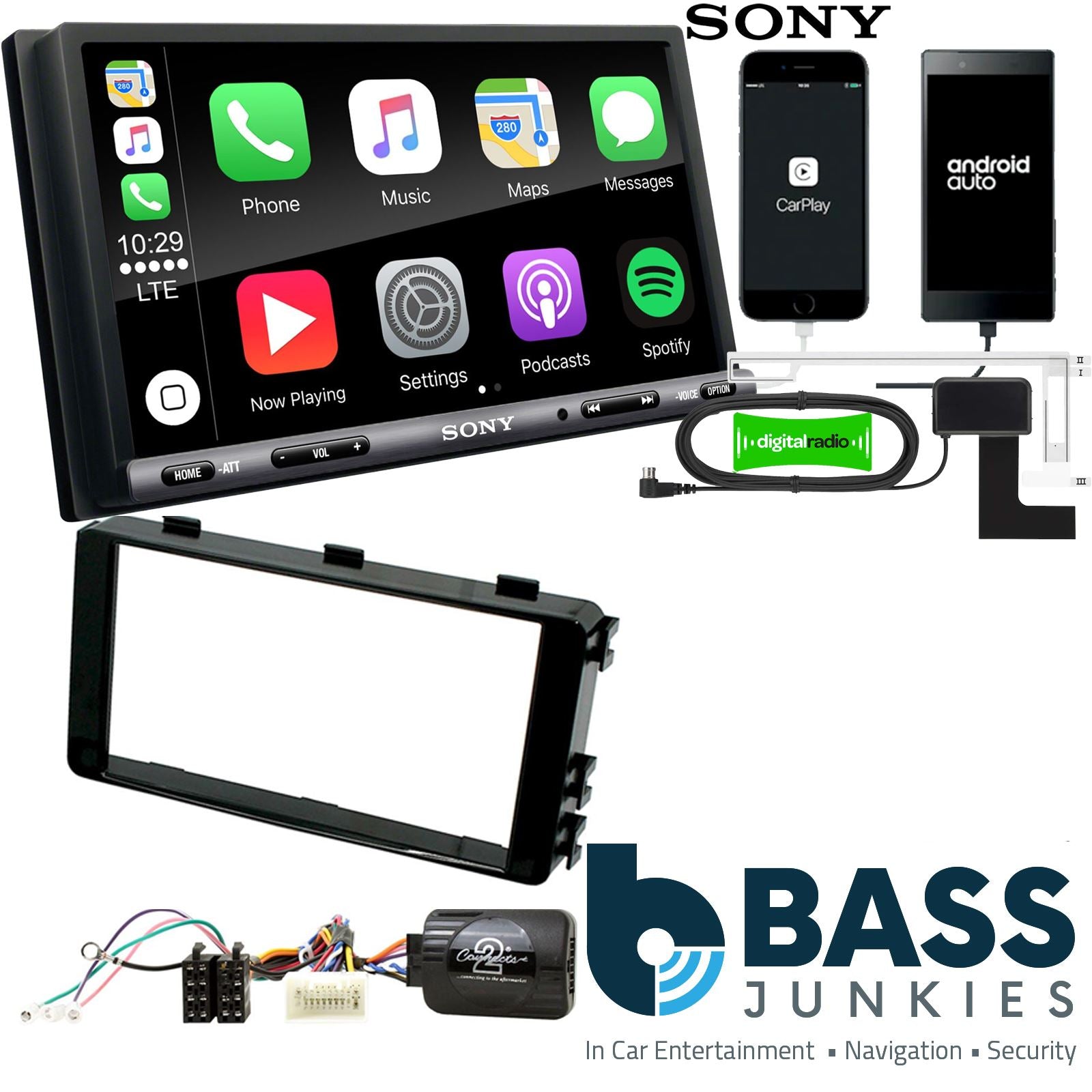 SONY DAB+ Apple | Android Double Din Stereo Fitting Kit + Steering Wheel Stalk Controls to fit Mitsubishi Outlander 13-21