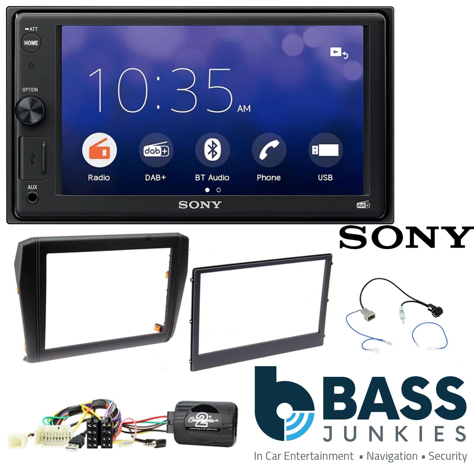 SONY XAV-1550D DAB+ Smart Bluetooth Car Radio + Stereo fitting kit + Steering Wheel Controls Loom for Suzuki Swift 2017-2021