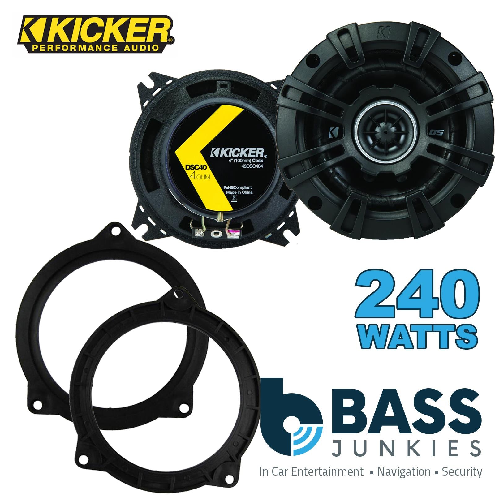 Kicker DSC404 100mm/10cm/4" 2-Way Coaxial Car speakers (Per Pair Max 240|60 watts RMS) Fits BMW 5-Series 2011-17