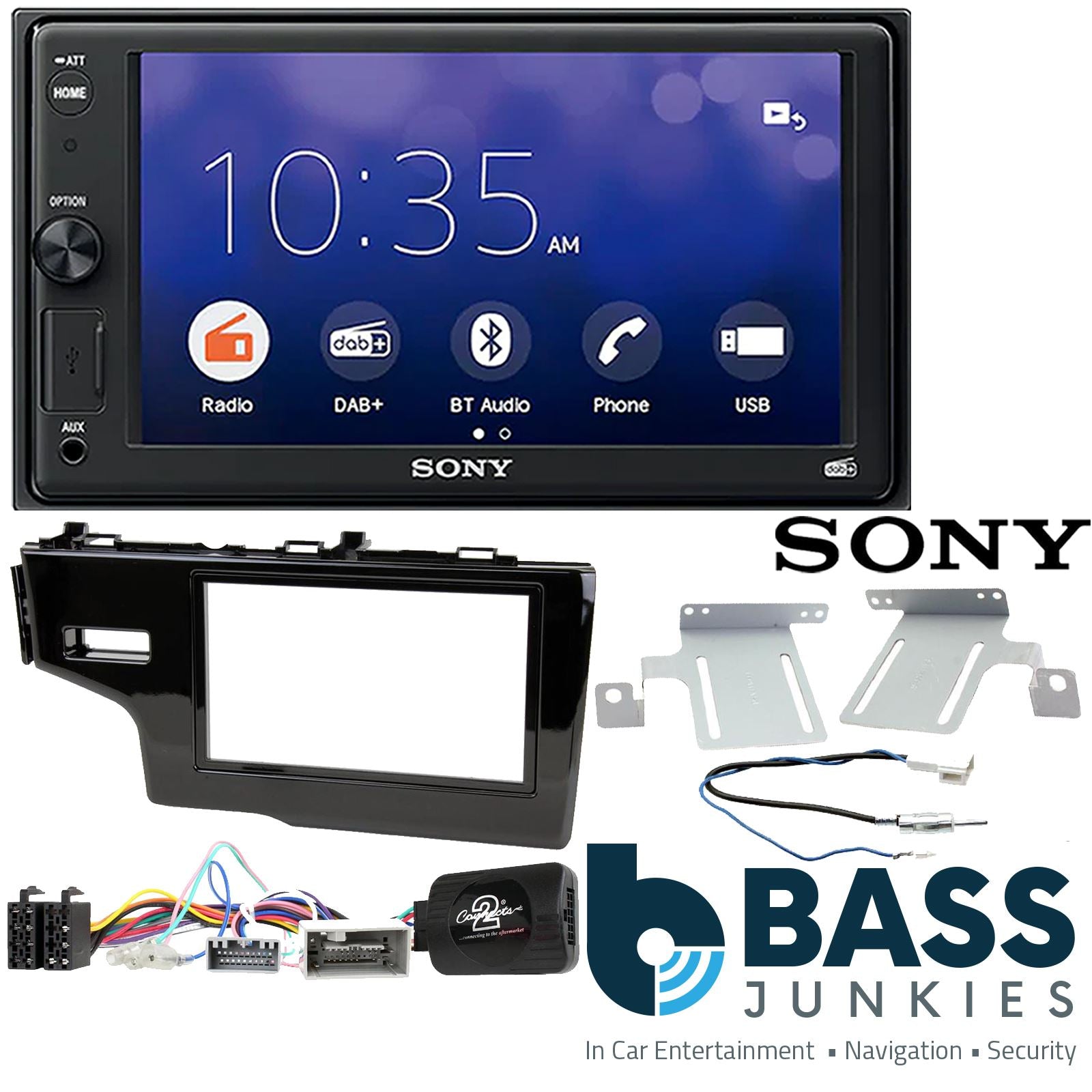 SONY 6.2" Screen Blutooth Double Din Stereo Fitting Kit + Steering Wheel Stalk Controls to fit Honda Fit 2014- | Honda Jazz 2014-