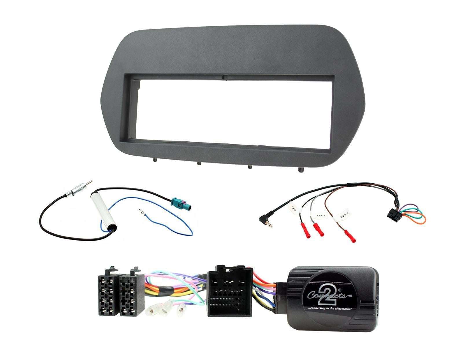Single Din Stereo Fitting Kit + Steering Wheel Stalk Controls to fit Ford Fiesta 2018-21