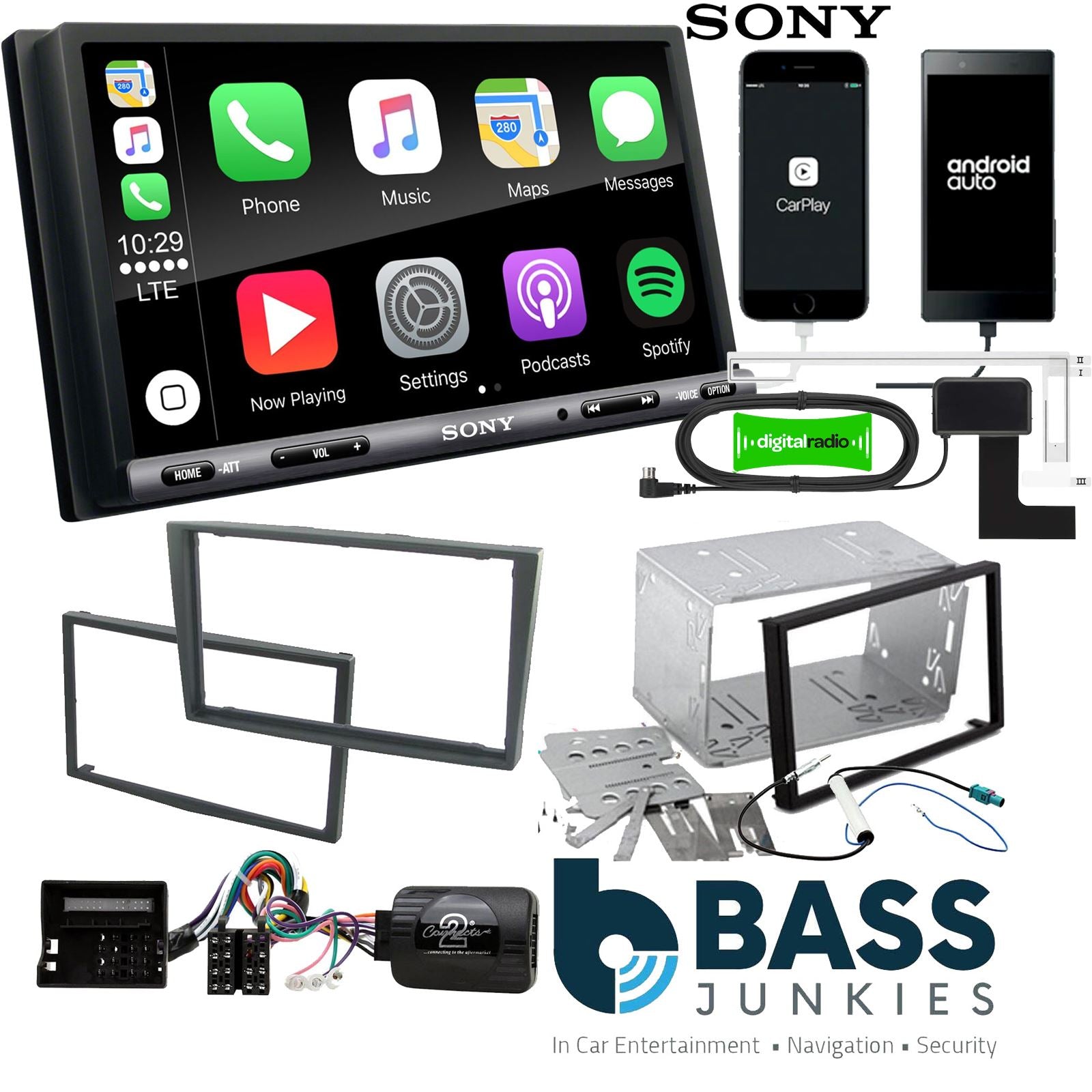 SONY DAB+ Apple | Android Double Din Stereo & Fitting Kit + Steering Wheel Stalk Controls to fit Vauxhall Corsa 2004-06 | Meriva 2005-10 | Signum 2005-08 | Tigra 2004-09 | Vectra 2004-08