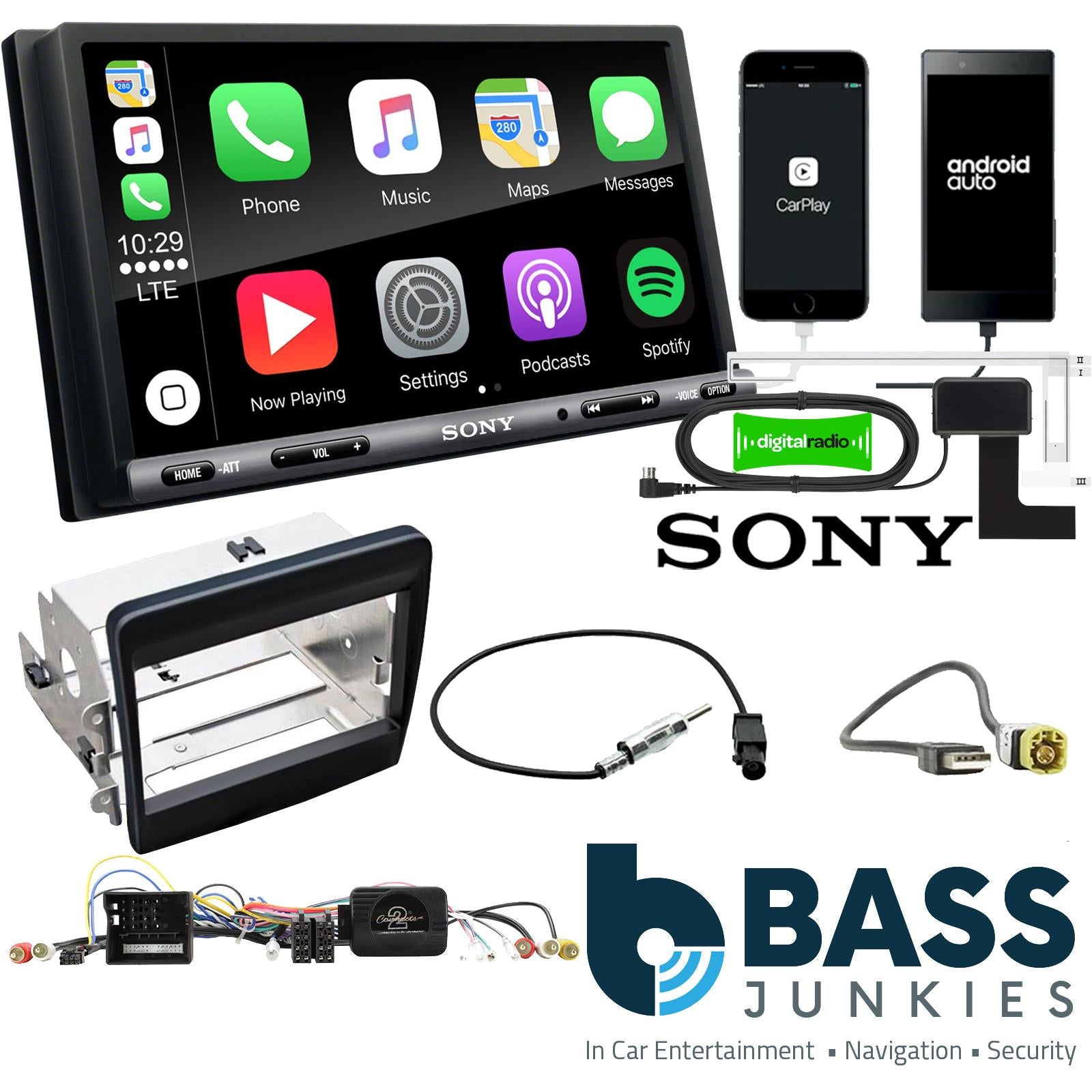 SONY DAB+ Apple | Android Double Din Stereo Fitting Kit + Steering Wheel Stalk Controls to fit Porsche 911 2011-16