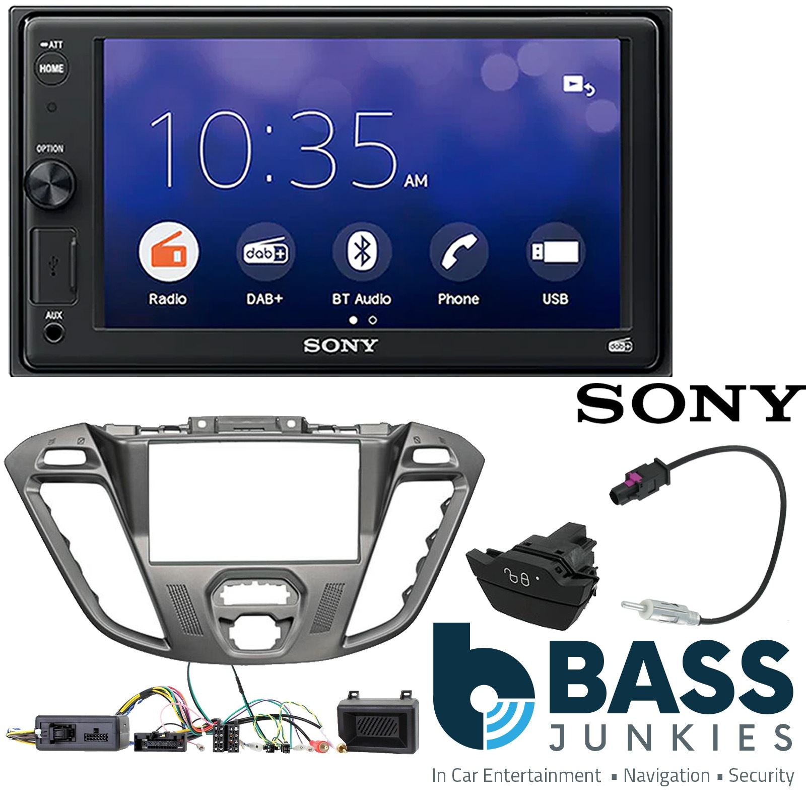 SONY XAV-1550D DAB+ Smart Bluetooth Car Radio + Stereo fitting kit + Steering Wheel Controls Loom for Ford Transit-Custom 2012-2016