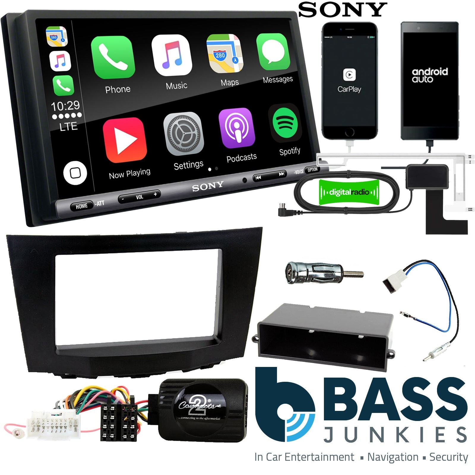 SONY DAB+ Apple | Android Double Din Stereo Fitting Kit + Steering Wheel Stalk Controls to fit Suzuki Kizashi 2010-16