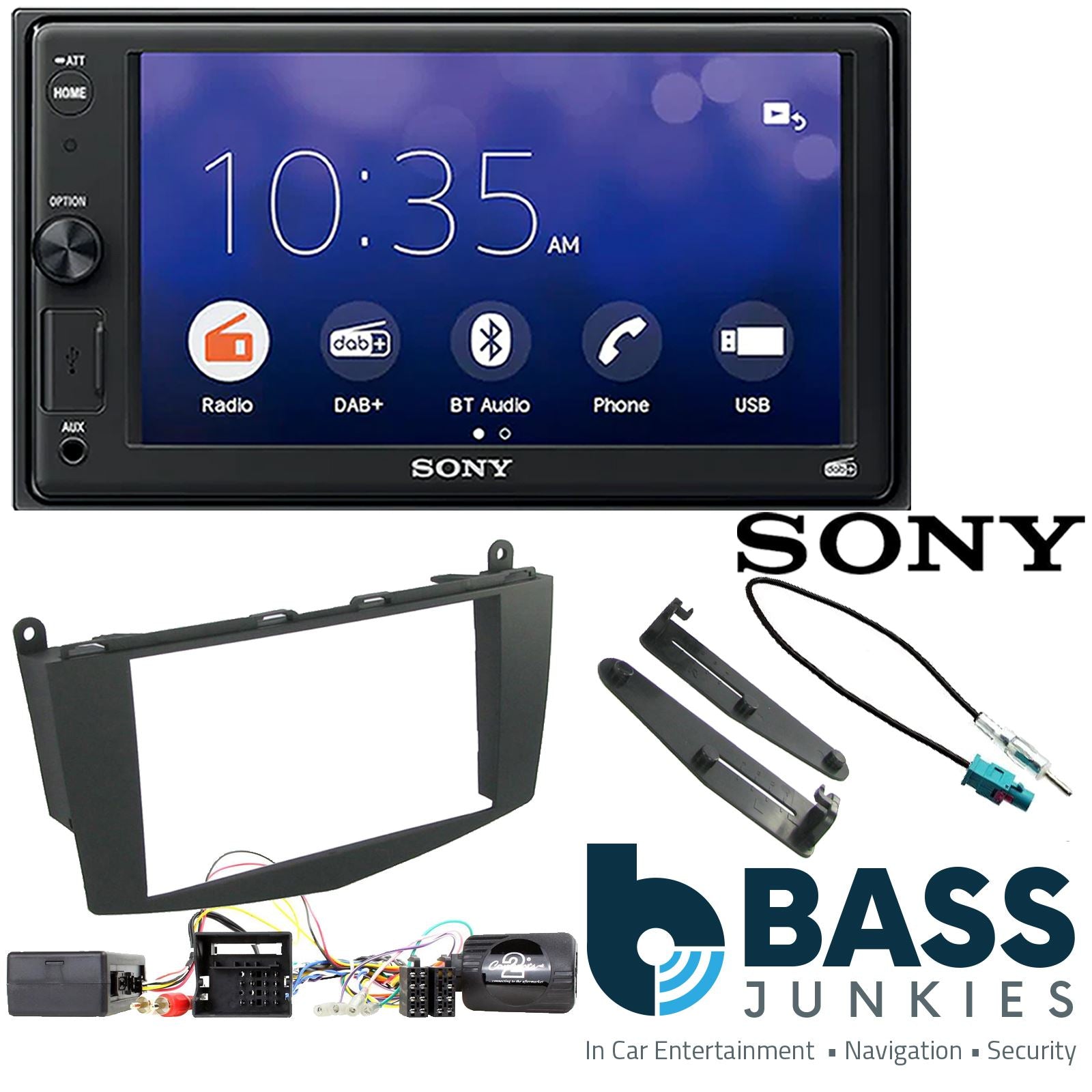 SONY 6.2" Screen Blutooth Double Din Stereo Fitting Kit + Steering Wheel Stalk Controls to fit Mercedes C-Class 2007-11