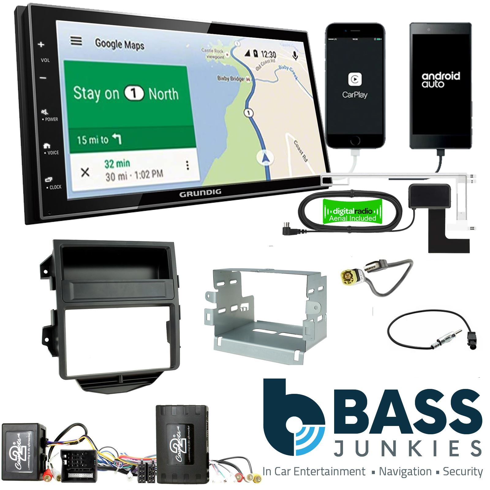 Grundig 6.8" Apple Android Double Din Stereo Fitting Kit + Steering Wheel Stalk Controls to fit Porsche Macan 2014-16