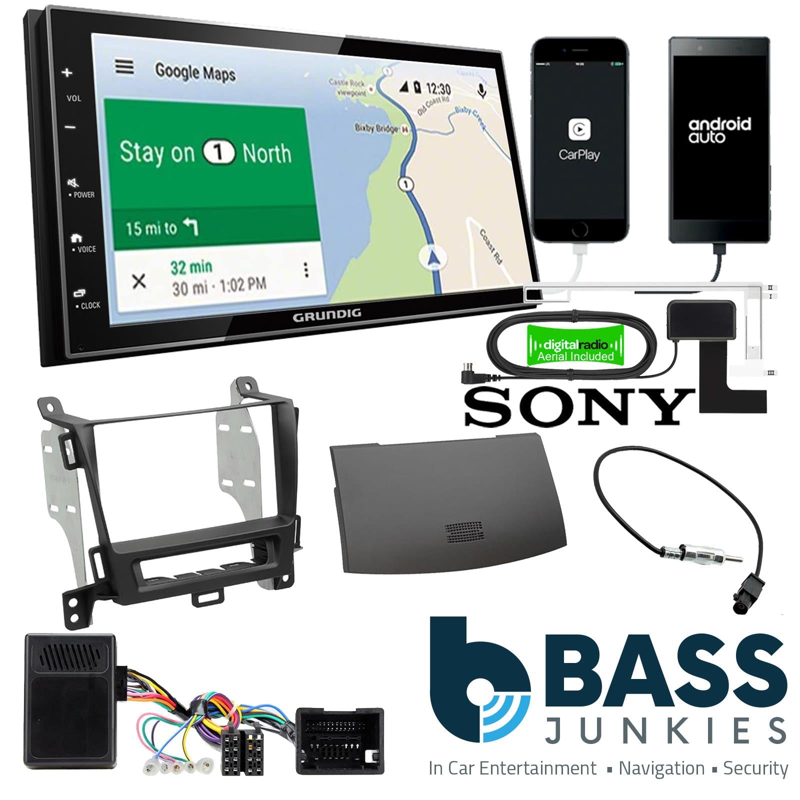Grundig 6.8" Apple Android Double Din Stereo Fitting Kit + Steering Wheel Stalk Controls to fit Opel Zafira-Tourer 12-16 | Vauxhall Zafira-Tourer 12-18