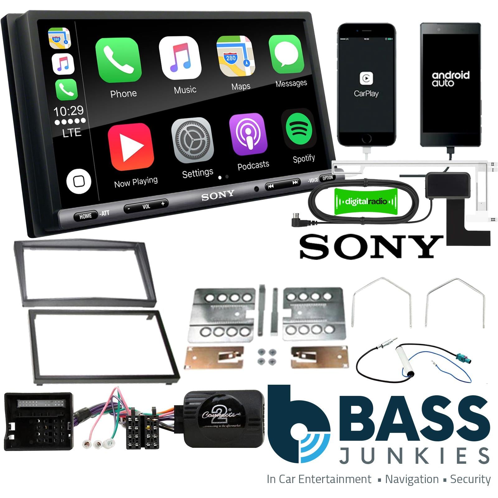 SONY DAB+ Apple | Android Double Din Stereo Fitting Kit + Steering Wheel Stalk Controls to fit Vauxhall Zafira 2005-14 | Vauxhall Antara 2006-10 | Vauxhall Astra 2004-10 | Vauxhall Corsa 2006-09