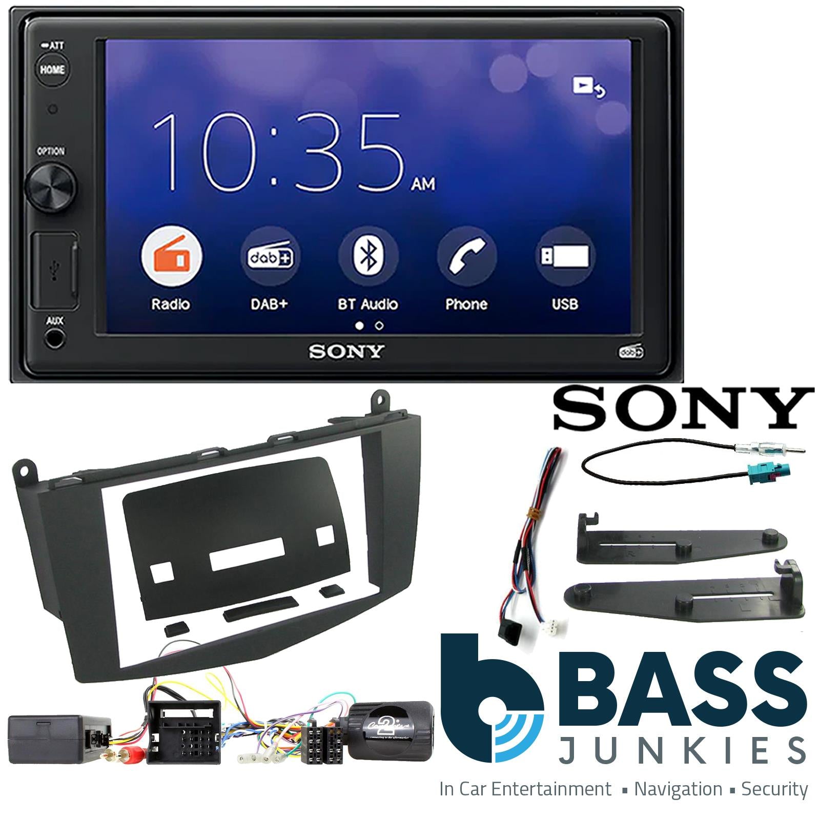 SONY 6.2" Screen Blutooth Double Din Stereo Fitting Kit + Steering Wheel Stalk Controls to fit Mercedes C-Class 2007-11