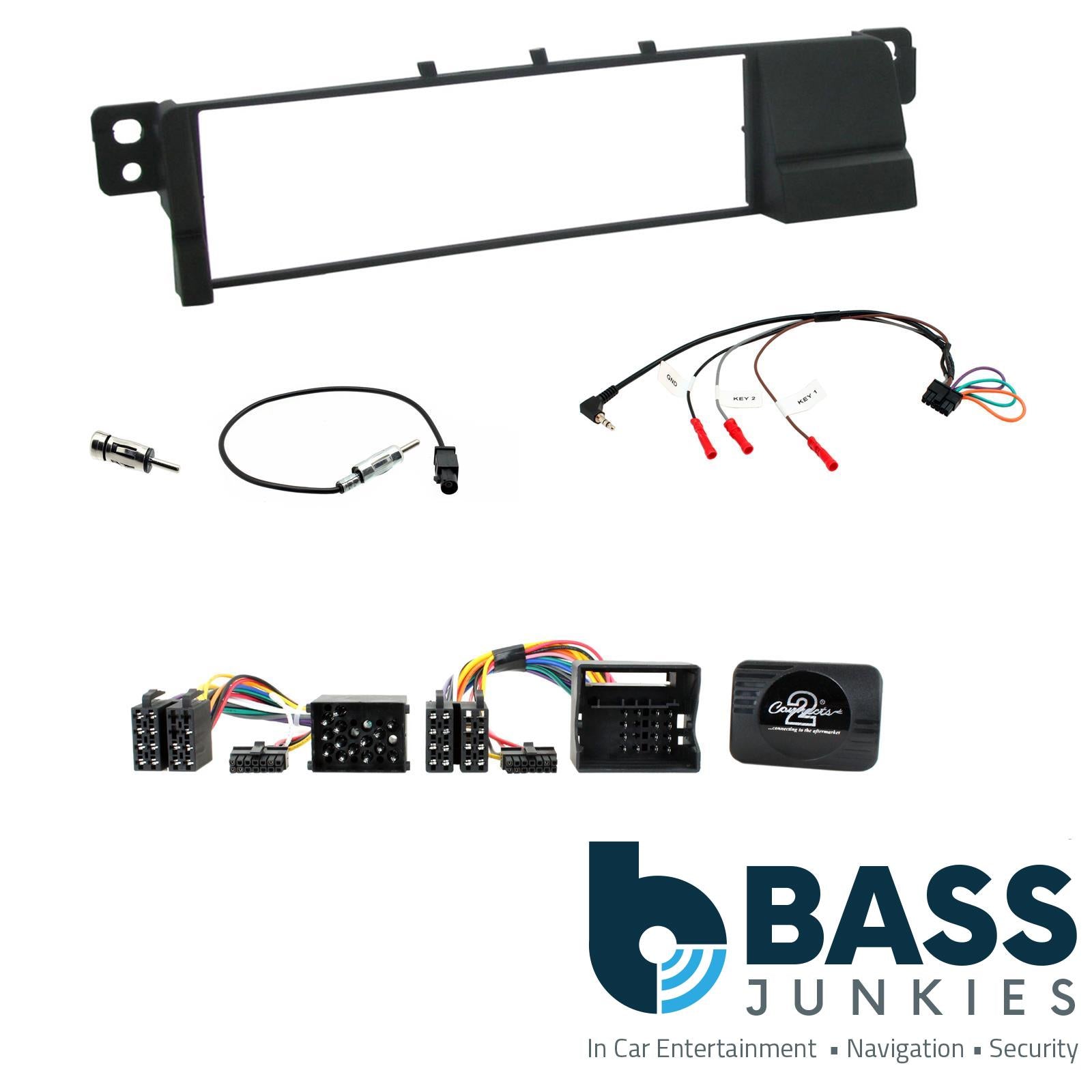 Connects 2 CTKBM07 - BMW 3 Series E46 1998 - 2005 Single Din Facia & Steering wheel Interface Fitting Installation Kit
