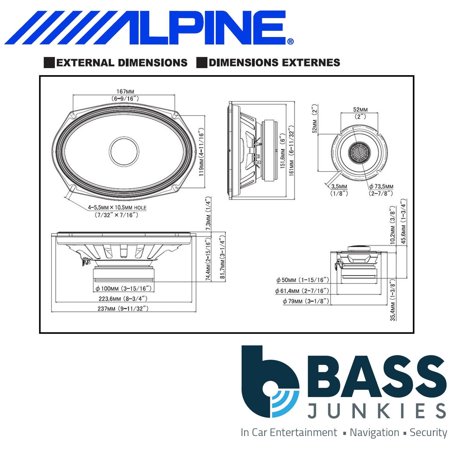 Alpine S2-S69C - 6"x9" 520 Watts 2 Way Component Shelf Car Speakers & Tweeters