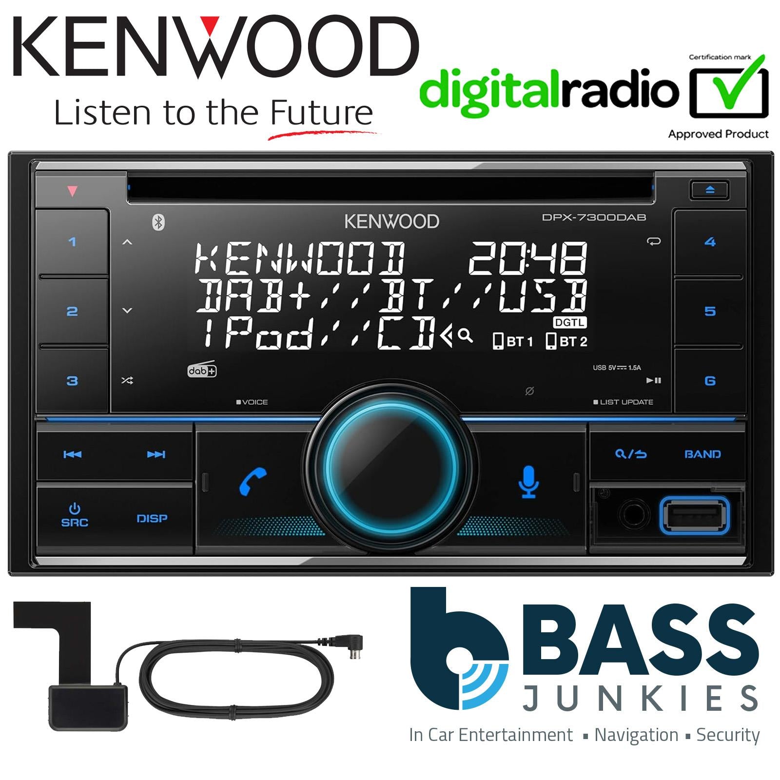 Kenwood DPX-7300DAB D/D Bluetooth DAB CD/MP3 iPhone Alexa Android Car Stereo