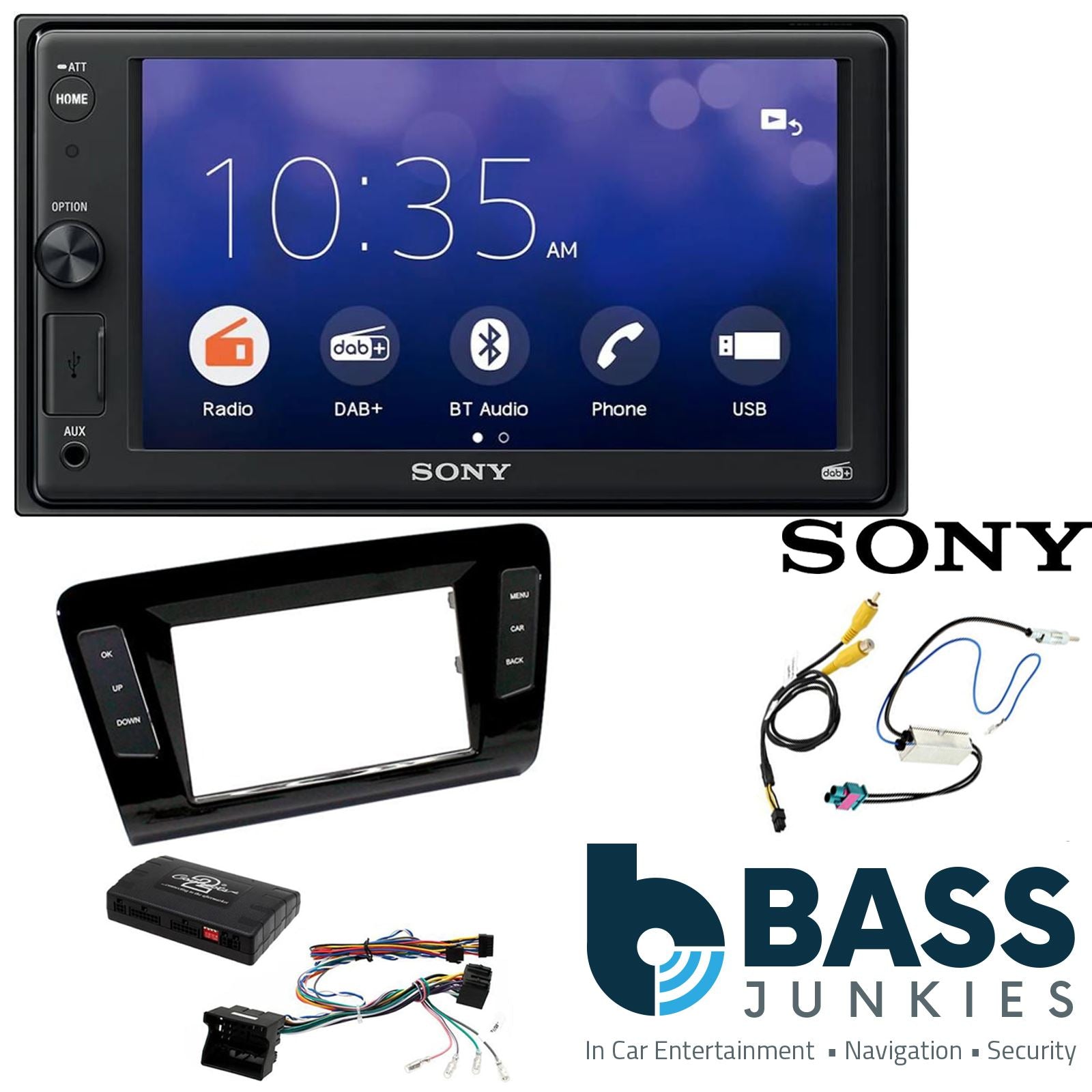 SONY XAV-1550D DAB+ Smart Bluetooth Car Radio + Stereo fitting kit + Steering Wheel Controls Loom for Skoda Octavia 2013-2017