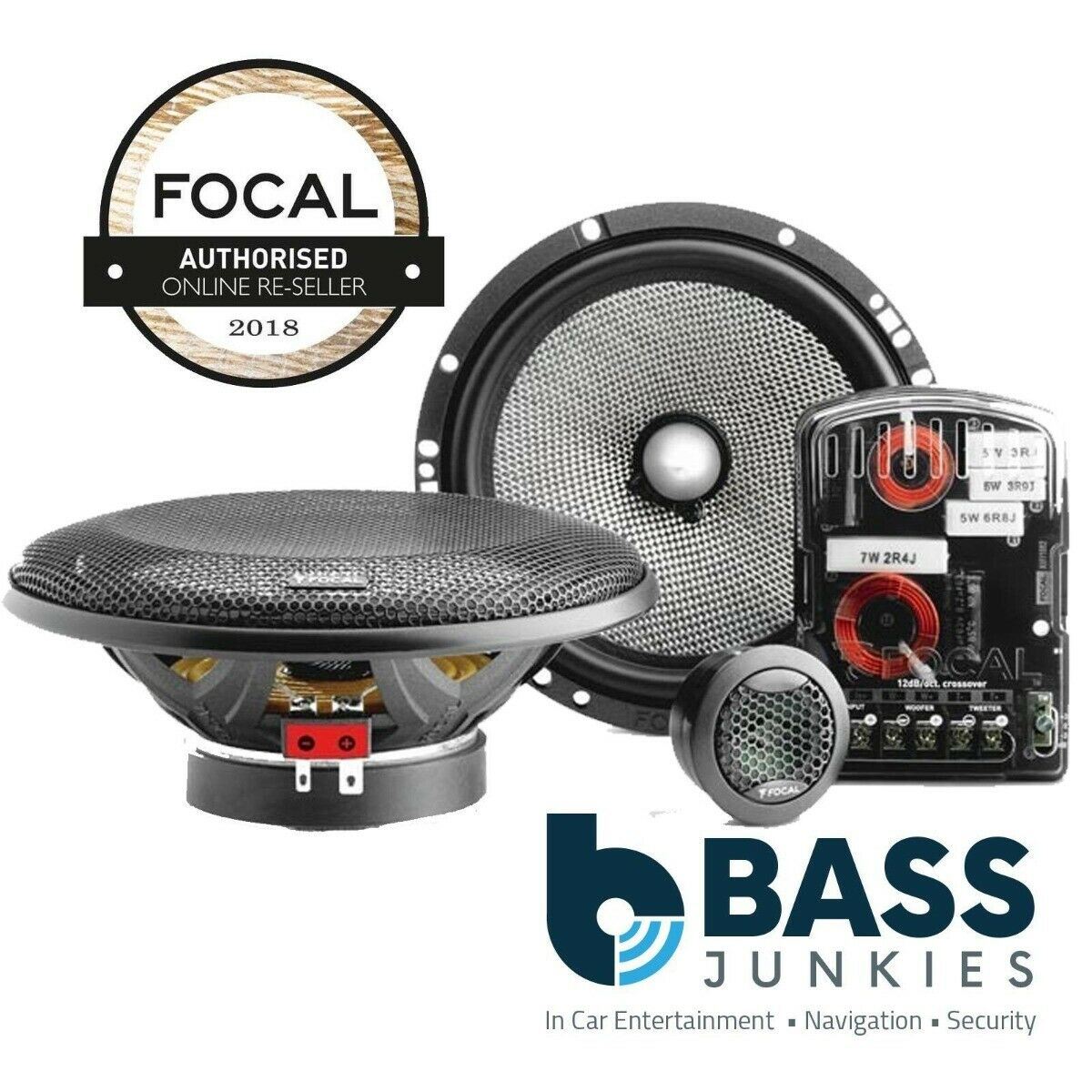 Focal 8" 250W Passive Car Subwoofer Box & 6.5" 120W Component Front Speakers & Phoenix Gold 600W Monoblock Car Amplifier & Large Sound Deadening Bass Package Kit