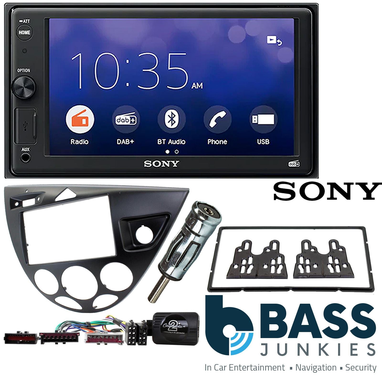 SONY XAV-1550D DAB+ Smart Bluetooth Car Radio + Stereo fitting kit + Steering Wheel Controls Loom for Ford Focus 1999-2004