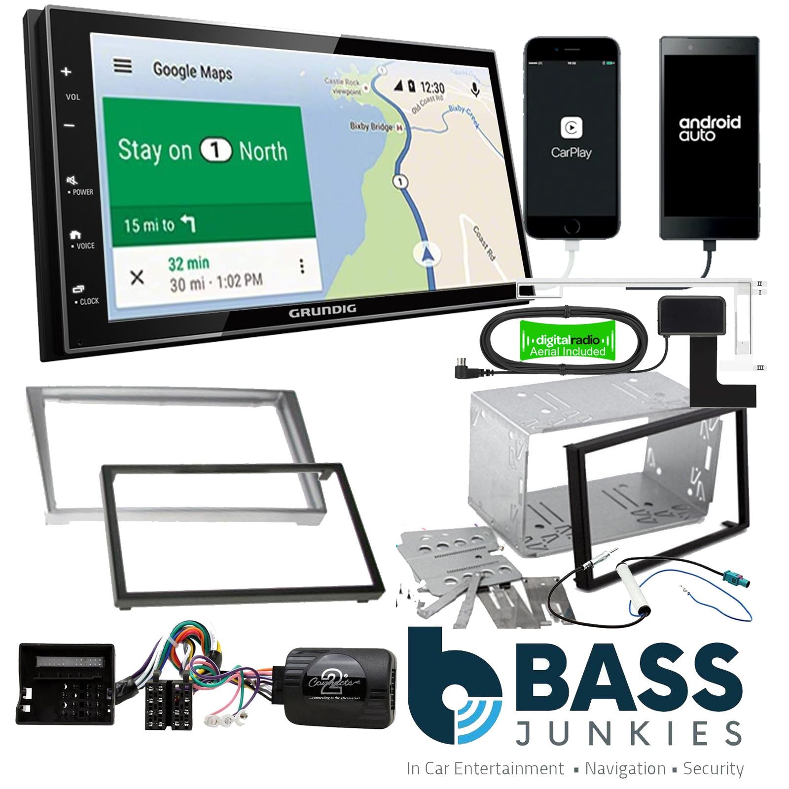 Grundig 6.8" Apple Android Double Din Stereo & Fitting Kit + Steering Wheel Stalk Controls to fit Vauxhall Corsa 2004-06 | Meriva 2005-10 | Signum 2005-08 | Tigra 2004-09 | Vectra 2004-08