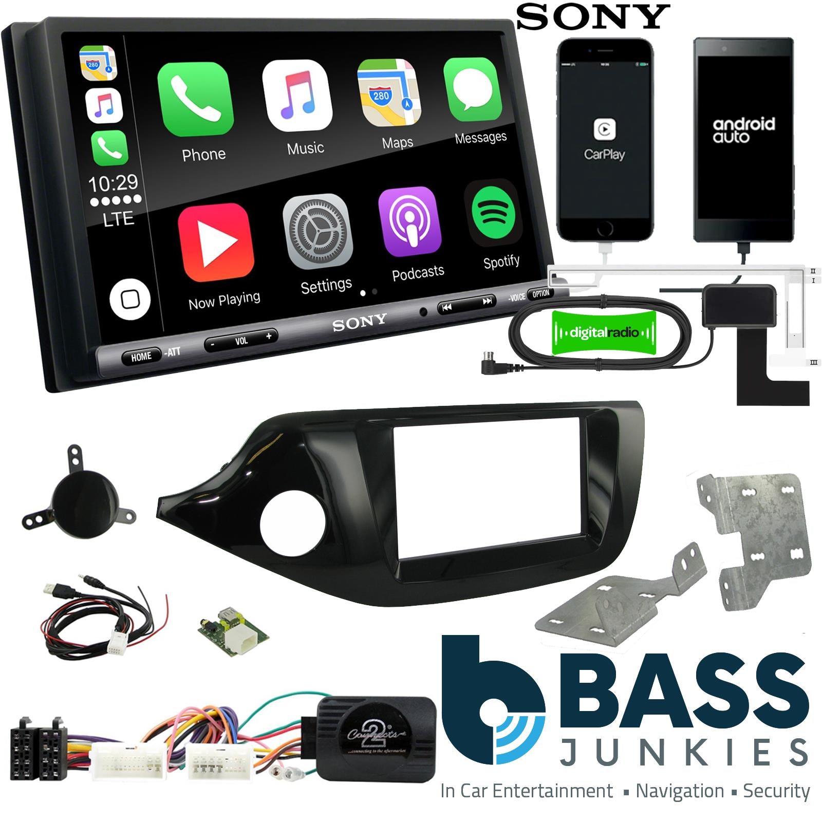 SONY DAB+ Apple | Android Double Din Stereo Fitting Kit + Steering Wheel Stalk Controls to fit Kia Cee'd 2012-18 | Kia Pro-Cee'd 2012-18