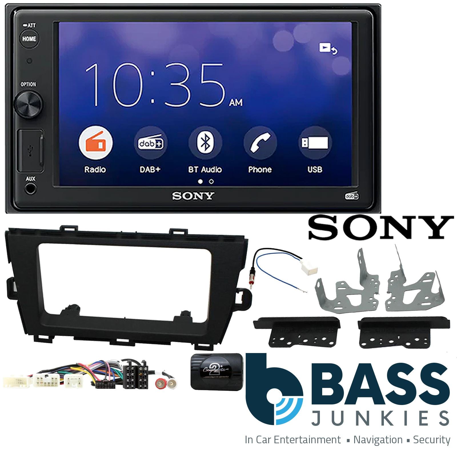SONY 6.2" Screen Blutooth Double Din Stereo Fitting Kit + Steering Wheel Stalk Controls to fit Toyota Prius 2009-15