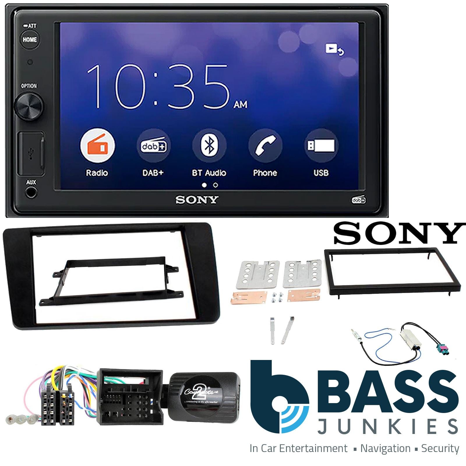 SONY XAV-1550D DAB+ Smart Bluetooth Car Radio + Stereo fitting kit + Steering Wheel Controls Loom for Skoda Yeti 2014-2017