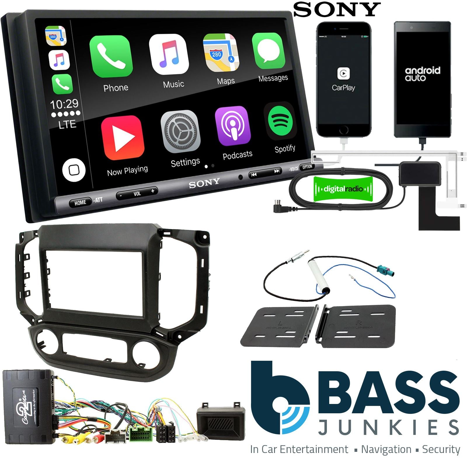 SONY DAB+ Apple | Android Double Din Stereo Fitting Kit + Steering Wheel Stalk Controls to fit Chevrolet S-10 2016-21 | Chevrolet Colorado 2016-20
