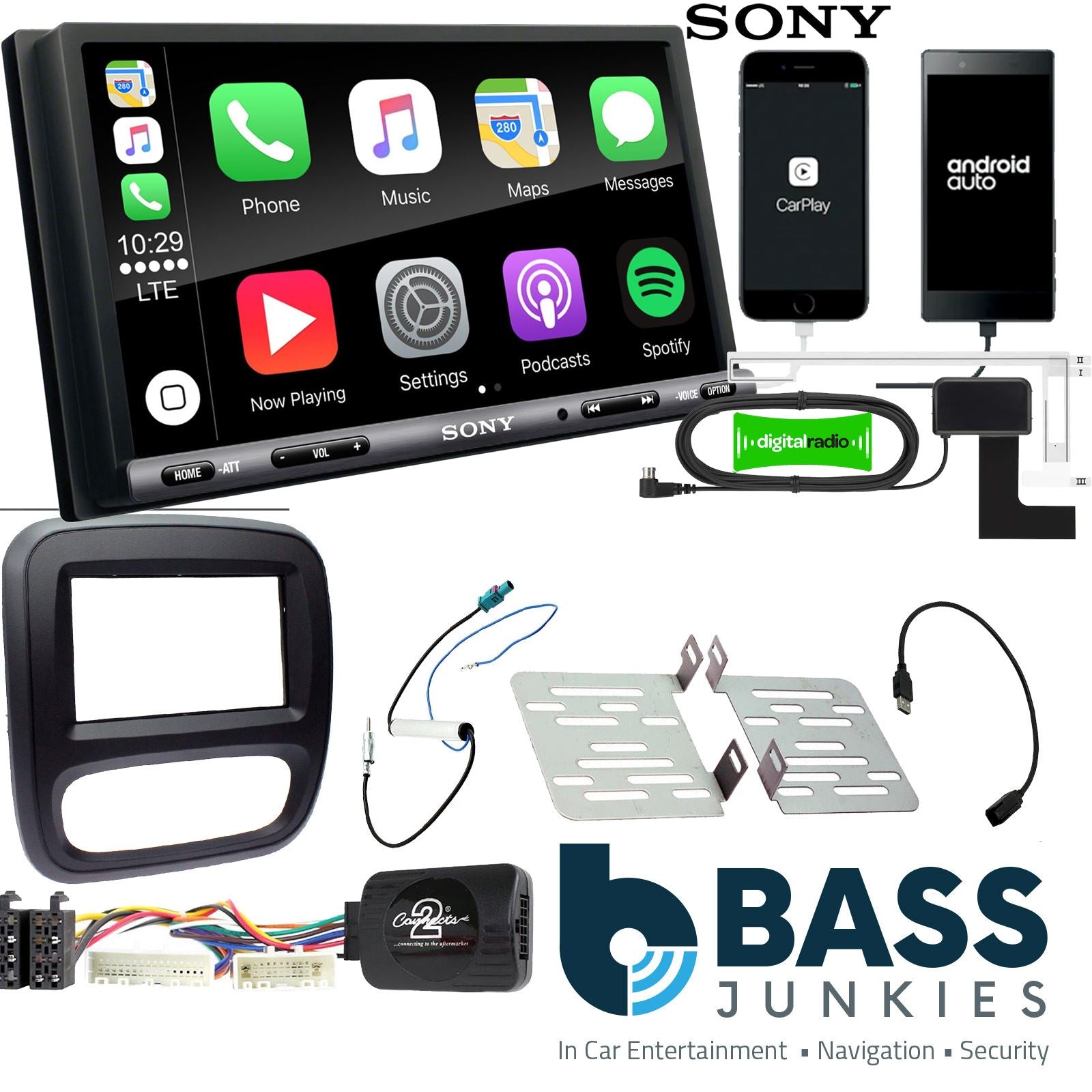 SONY DAB+ Apple | Android Double Din Stereo Fitting Kit + Steering Wheel Stalk Controls to fit Opel Vivaro 2014- | Vauxhall Vivaro 2014-18