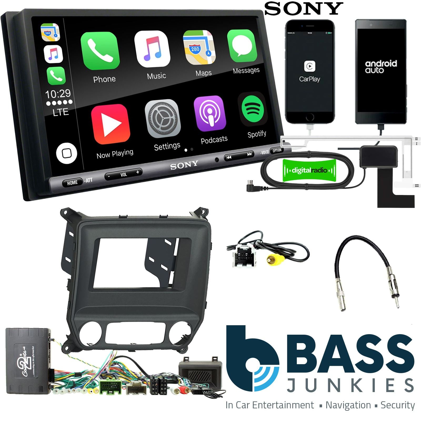 SONY DAB+ Apple | Android Double Din Stereo Fitting Kit + Steering Wheel Stalk Controls to fit Chevrolet Silverado 2014-