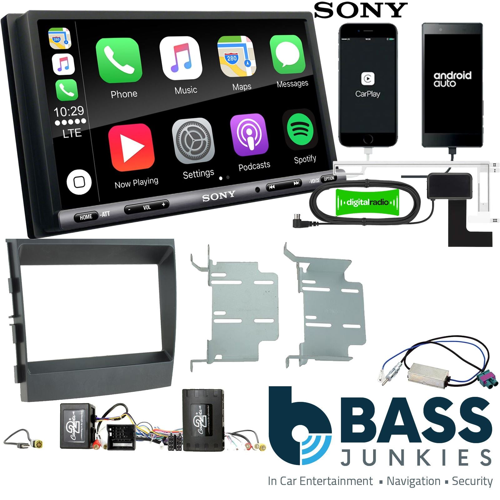 SONY DAB+ Apple | Android Double Din Stereo Fitting Kit + Steering Wheel Stalk Controls to fit Porsche Panamera 2009-16
