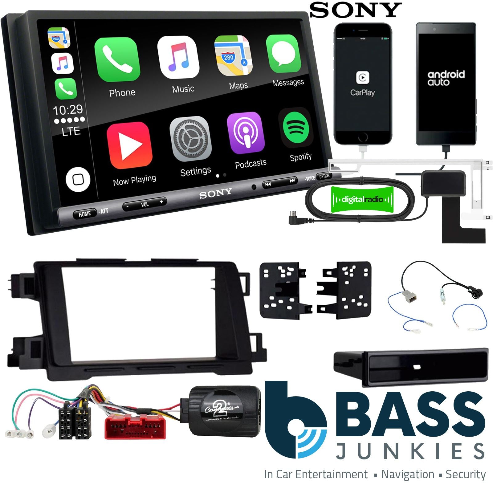 SONY DAB+ Apple | Android Double Din Stereo Fitting Kit + Steering Wheel Stalk Controls to fit Mazda CX-5 2012-17